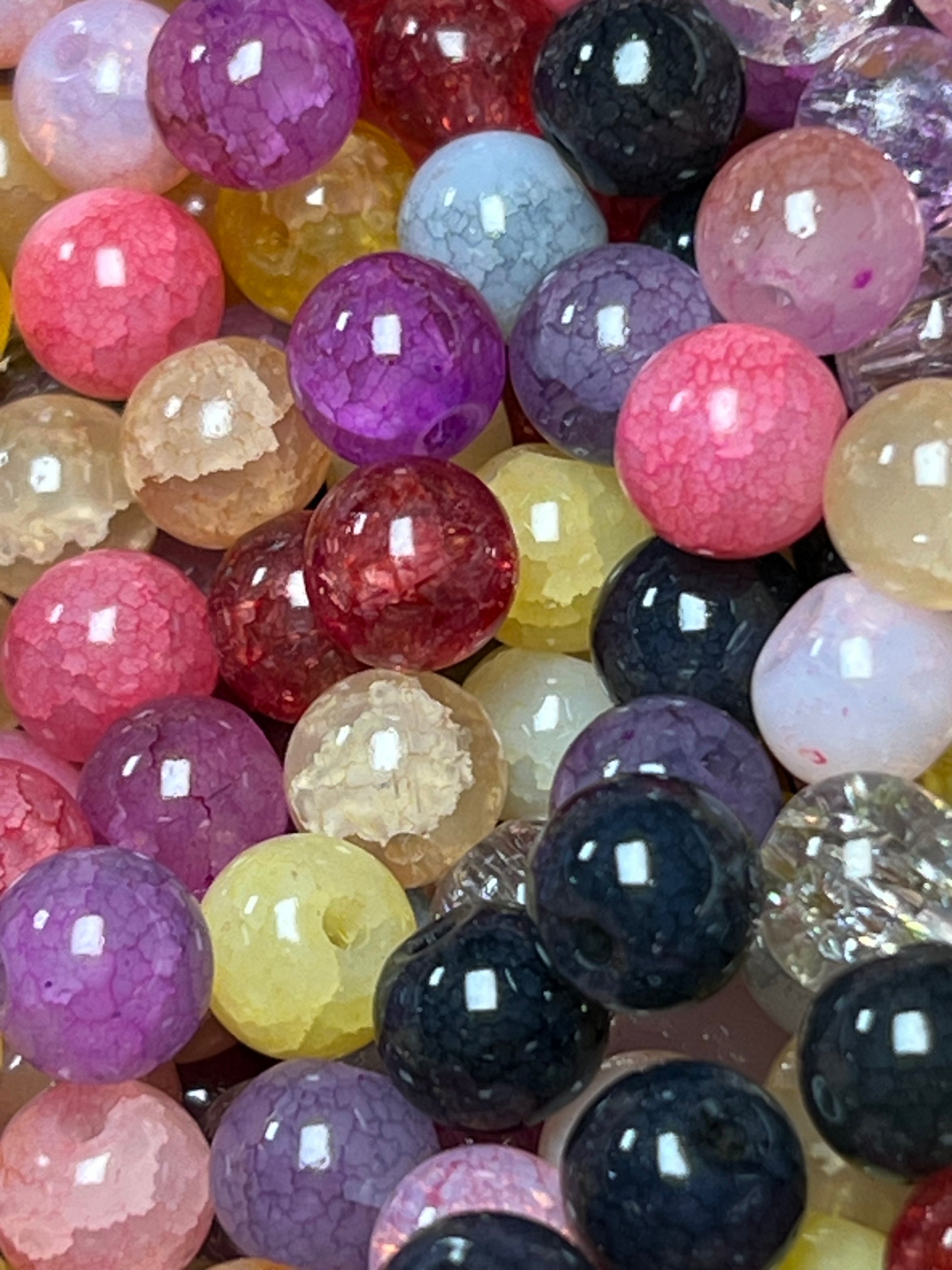 50 8mm Mixed Crackle Glass Beads