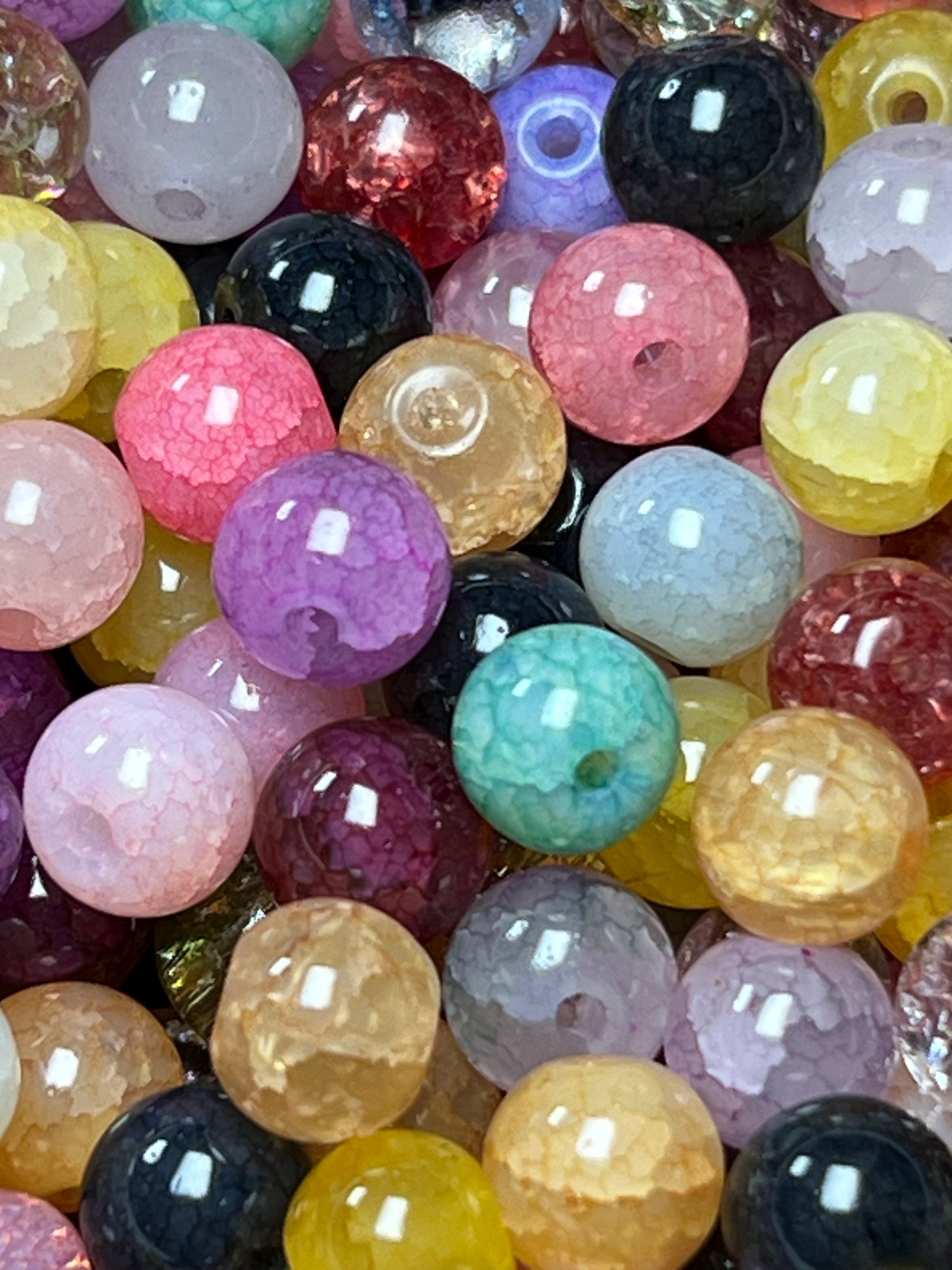 50 8mm Mixed Crackle Glass Beads