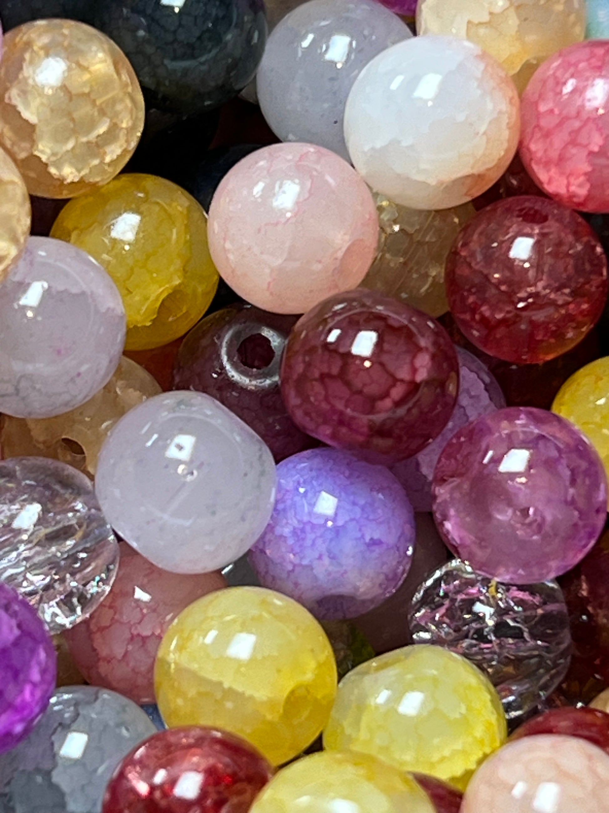 50 8mm Mixed Crackle Glass Beads