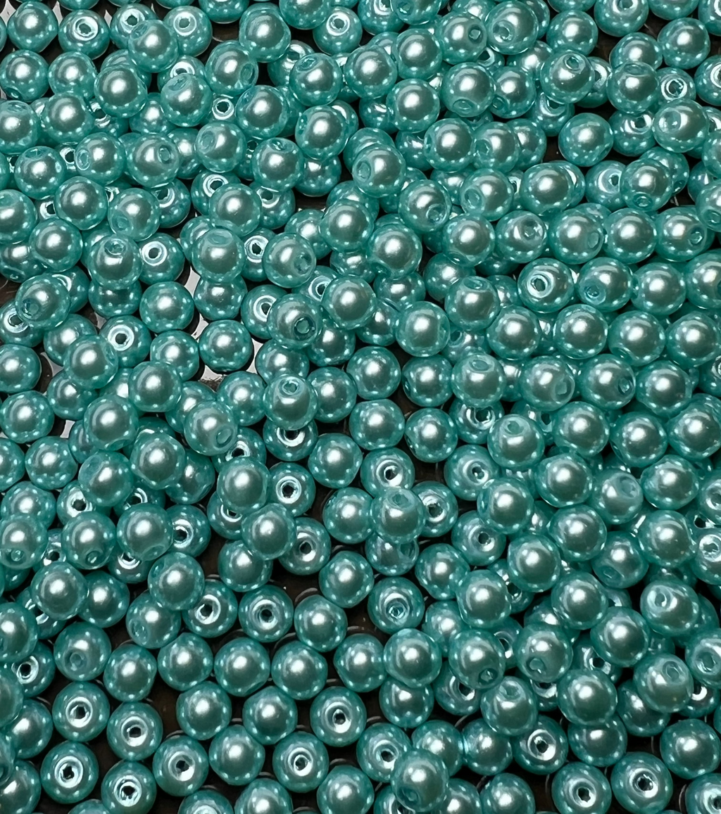 75 6mm Glass Pearl Beads Light Blue