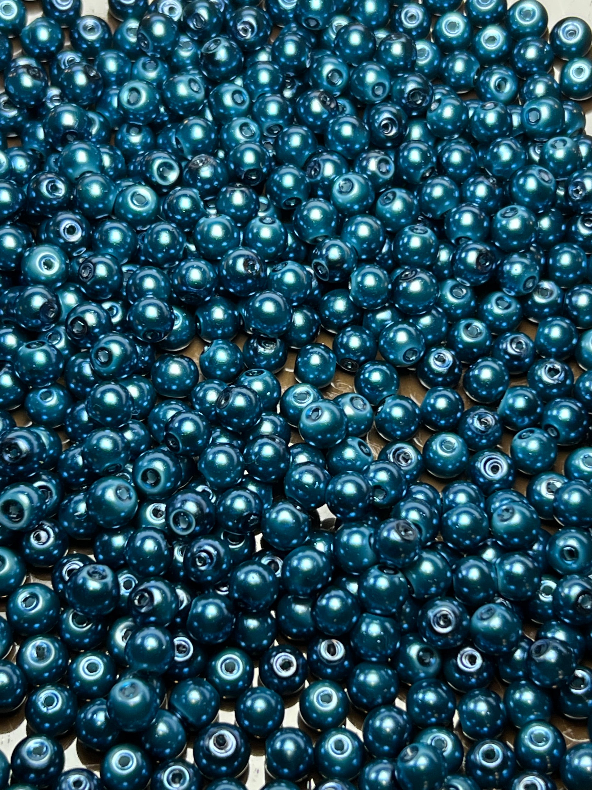 75 6mm Glass Pearl Beads Cadet Blue