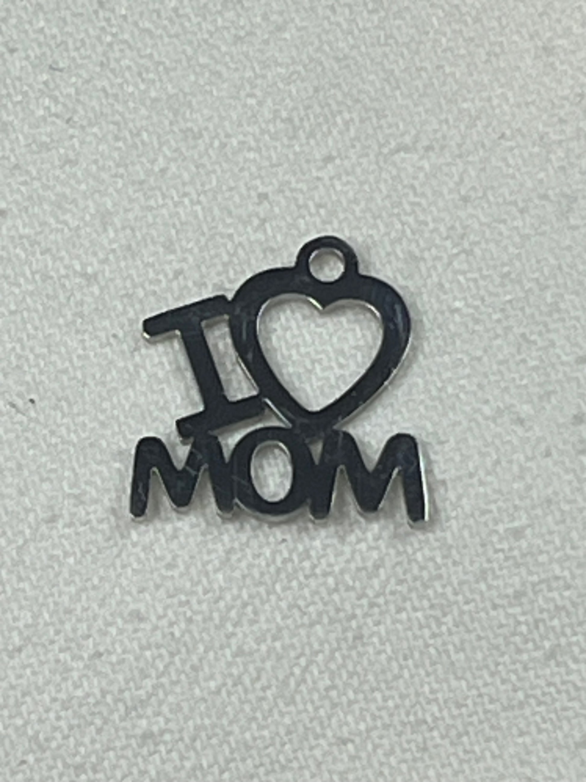 201 Stainless Steel "I Love Mom" Pendant/Charm