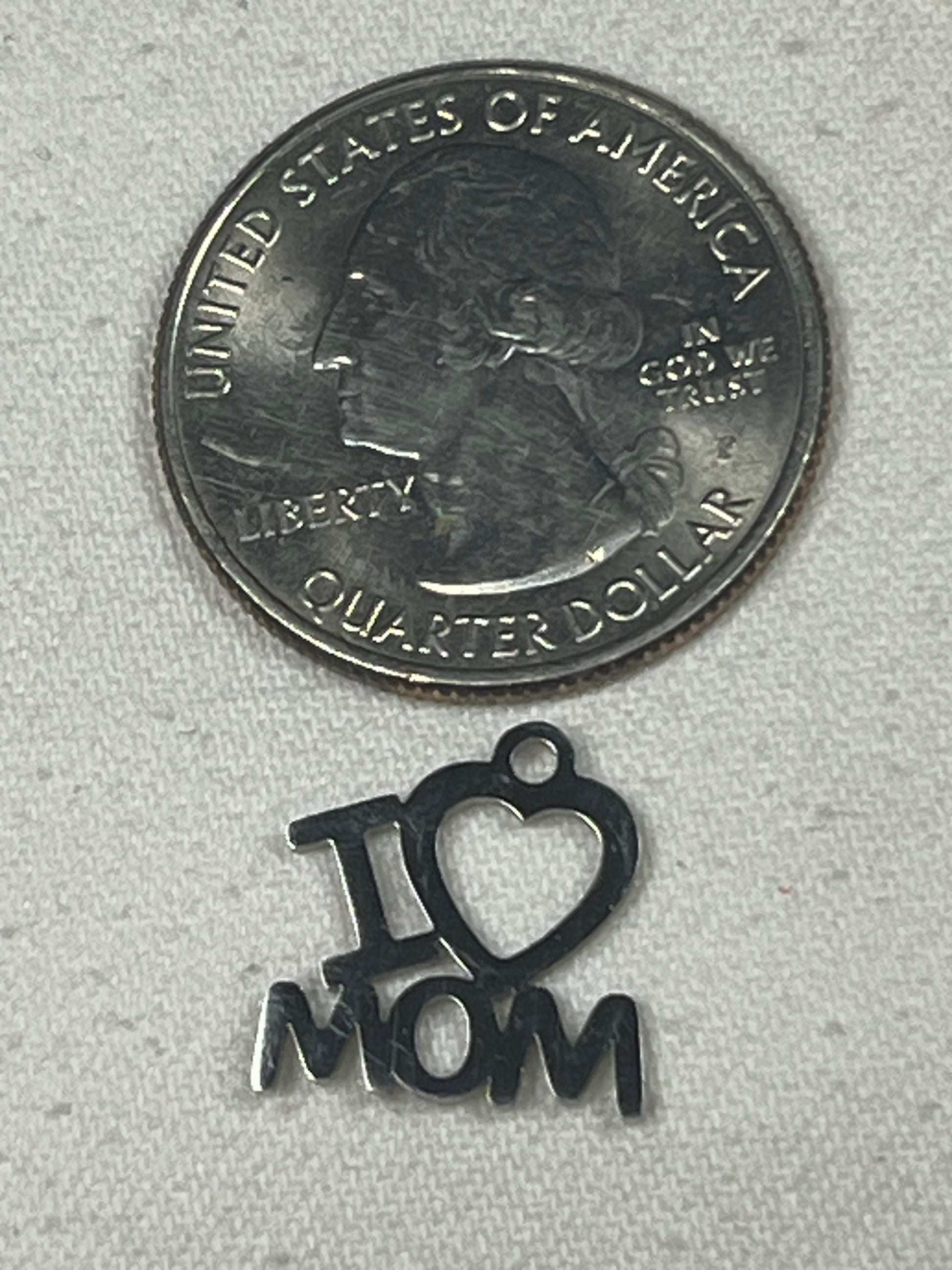 201 Stainless Steel "I Love Mom" Pendant/Charm