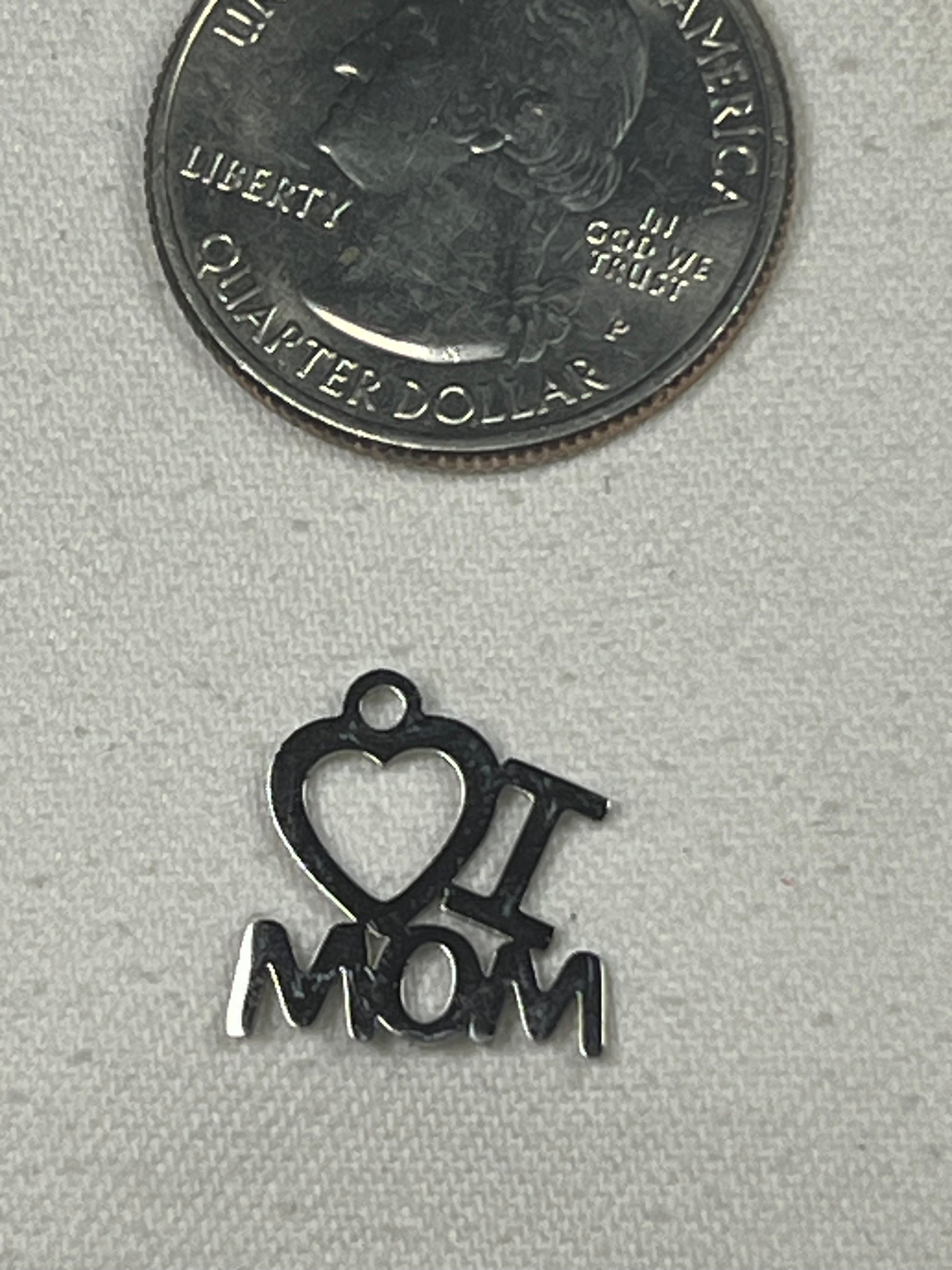 201 Stainless Steel "I Love Mom" Pendant/Charm