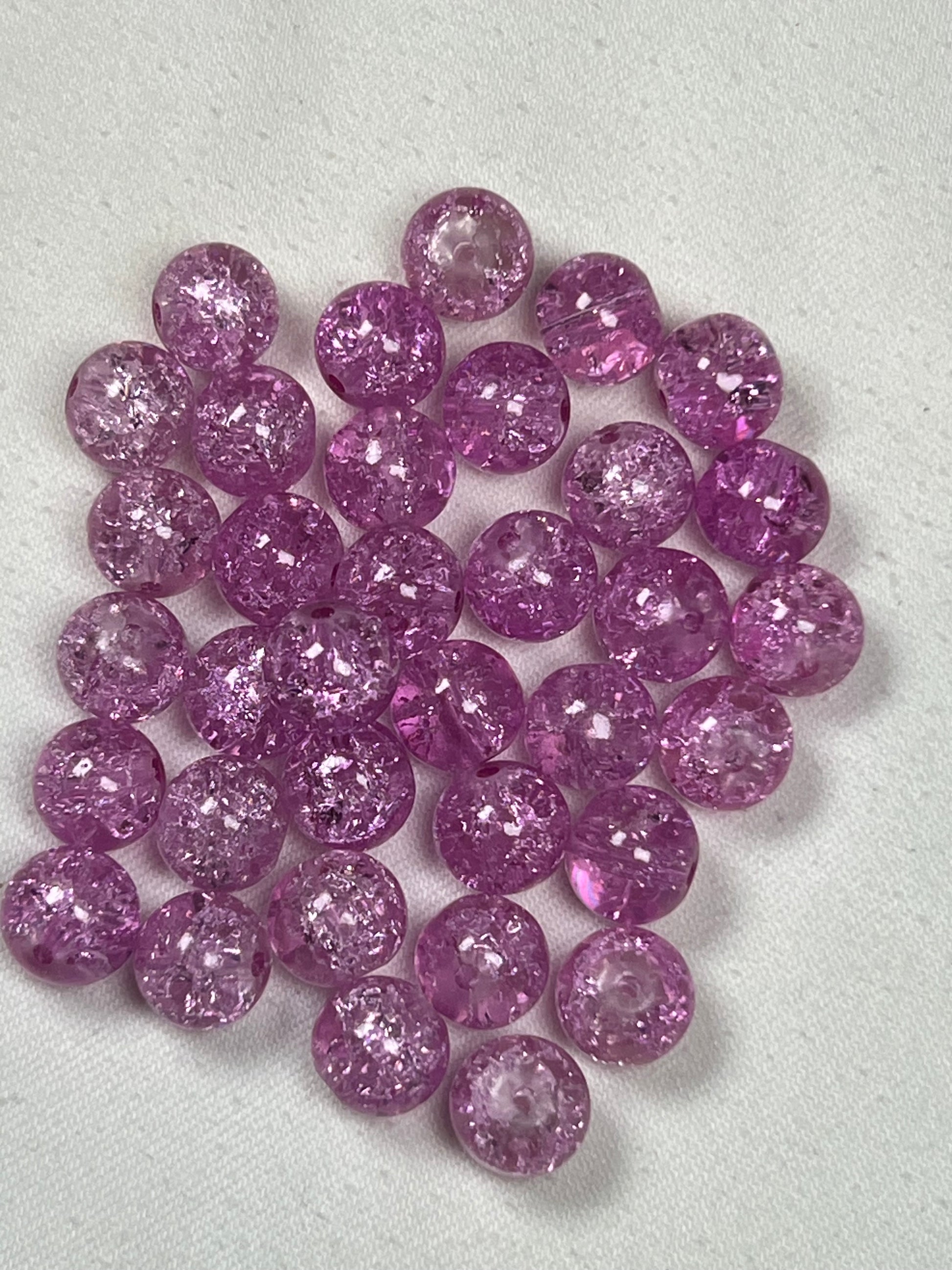 35 10mm Crackle Glass Beads Light Purple