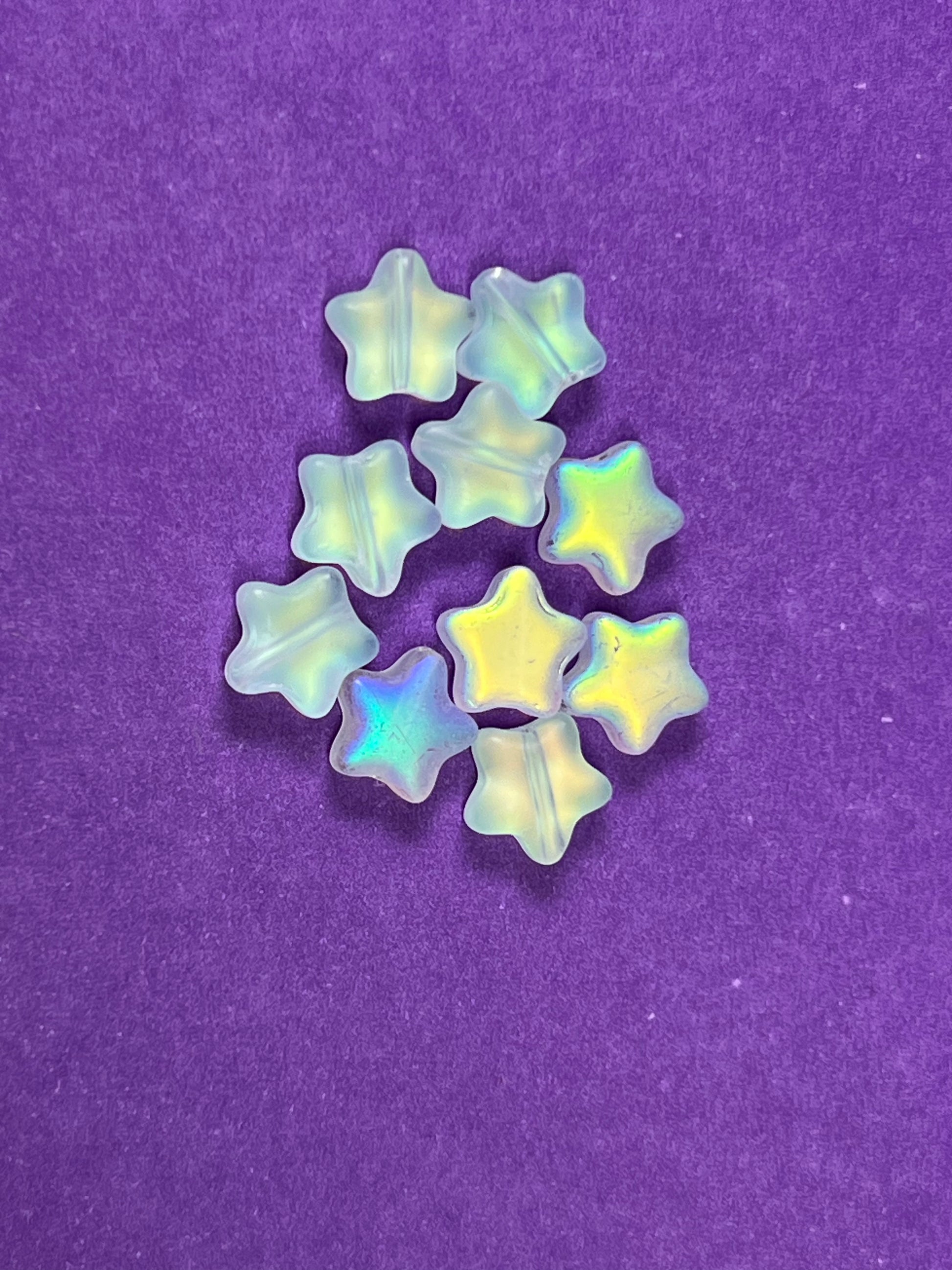 10 8mm Frosted Glass Star Beads White