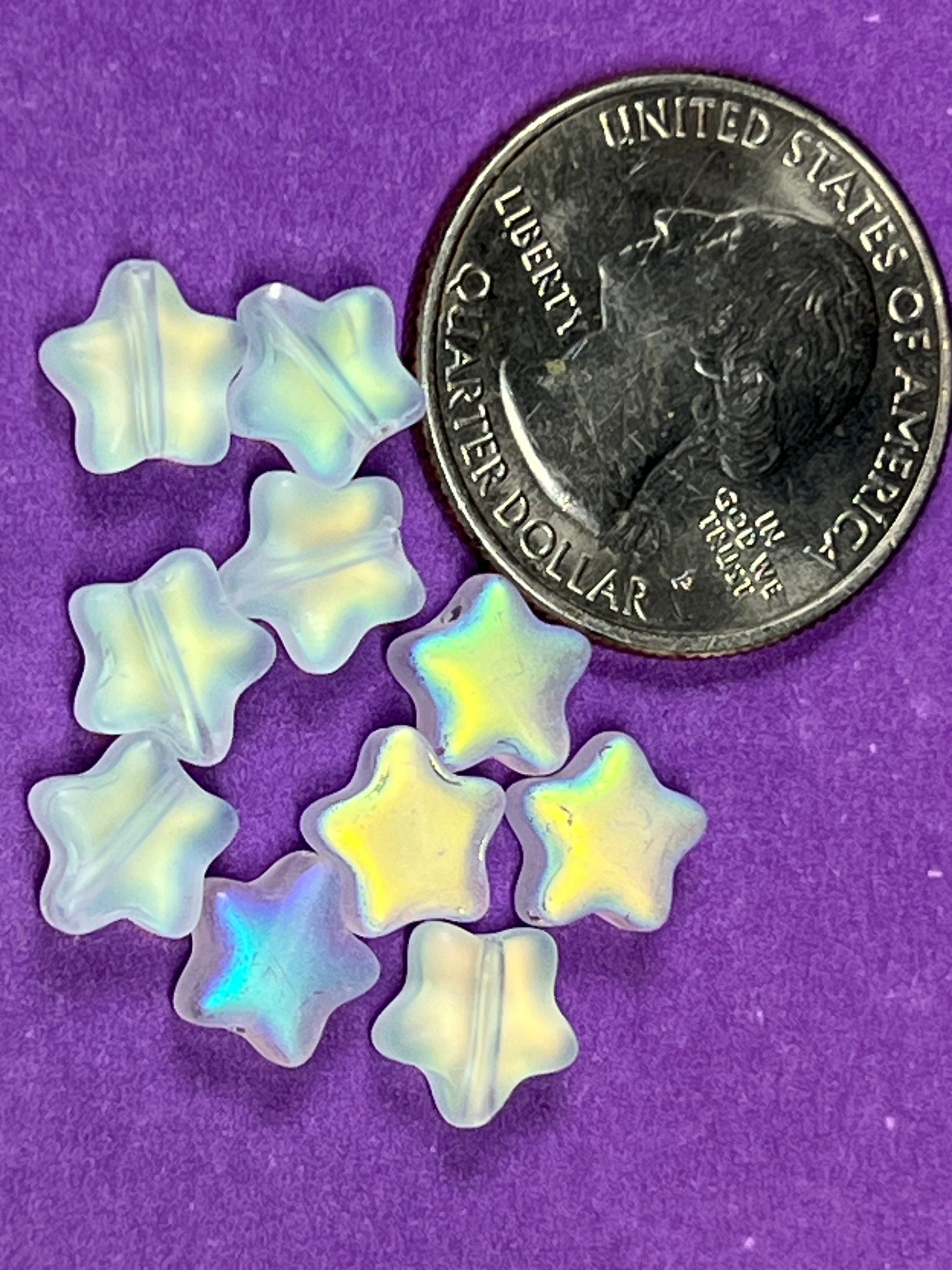10 8mm Frosted Glass Star Beads White