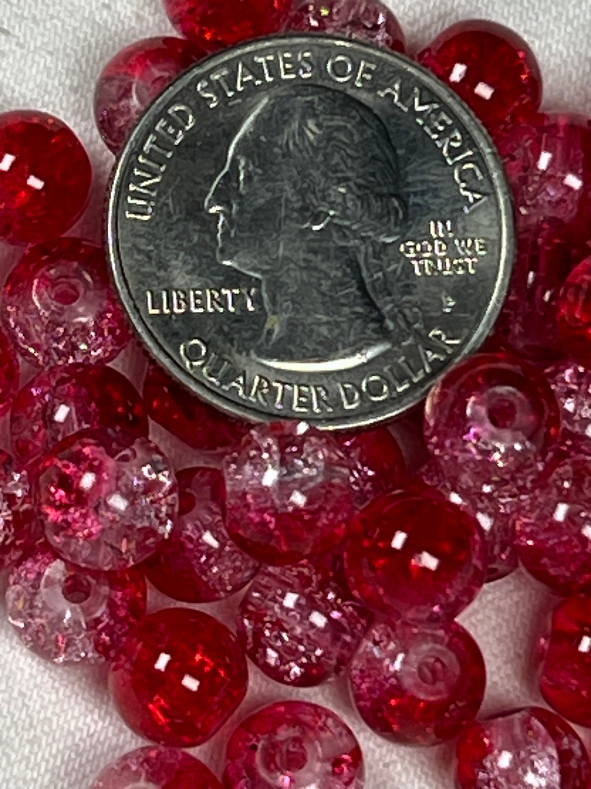 50 8mm Two-Tone Crackle Glass Beads Red & Clear