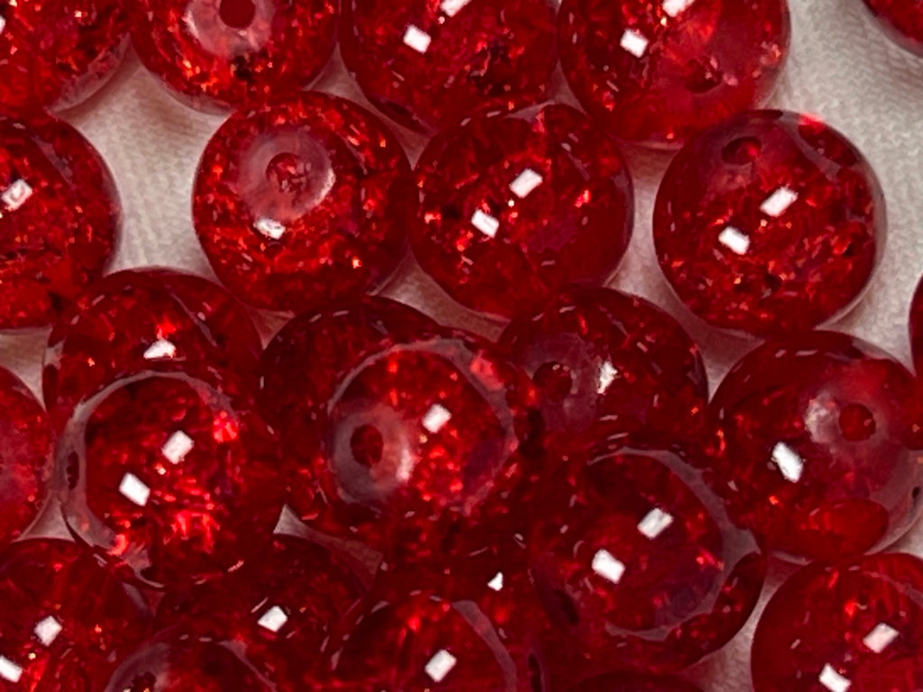 50 8mm Crackle Glass Beads Dark Red