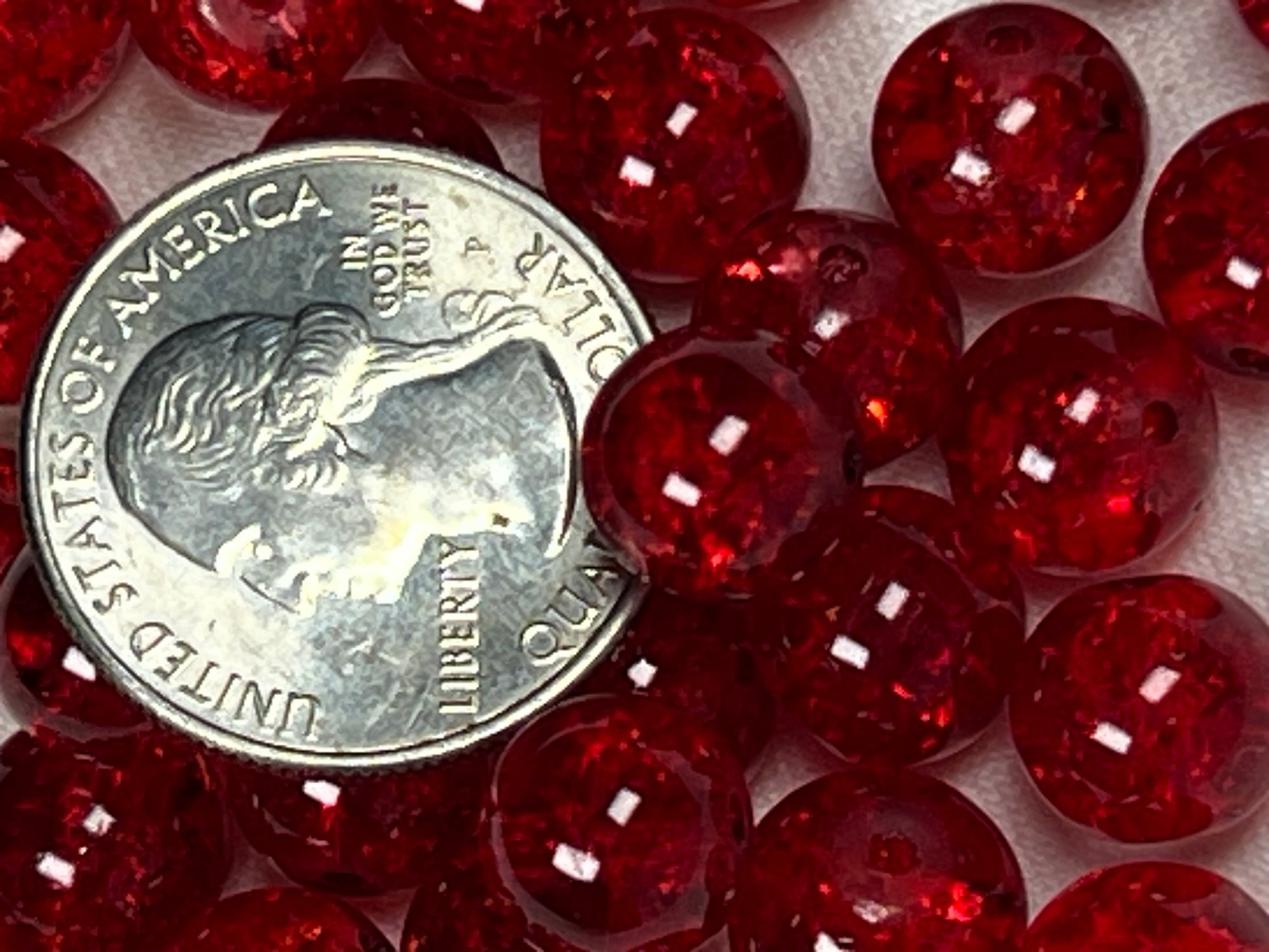 50 8mm Crackle Glass Beads Dark Red