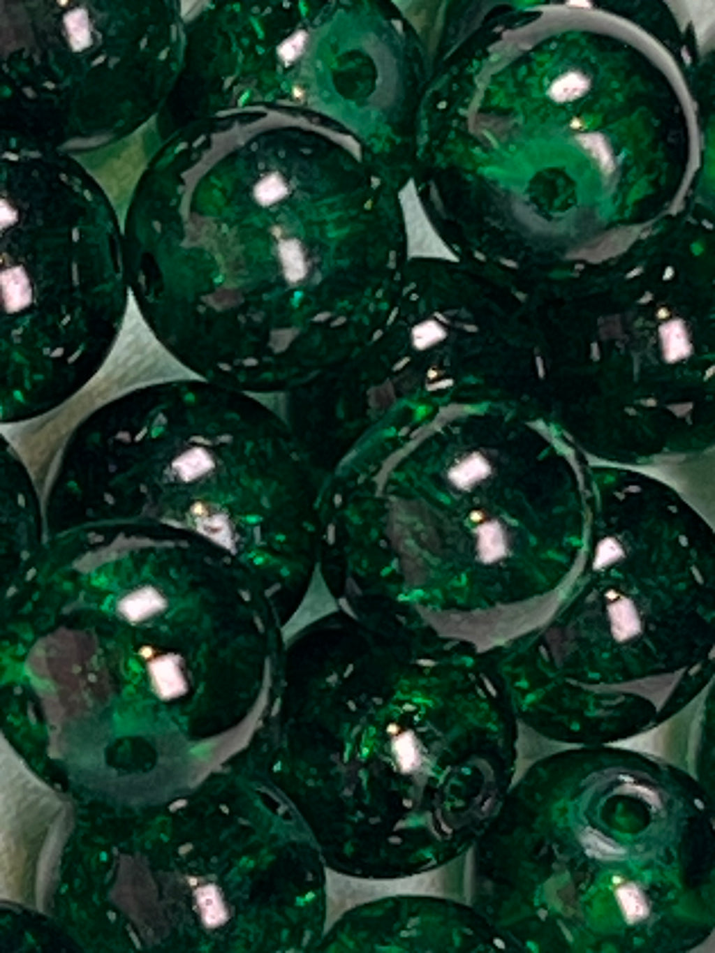 35 10mm Crackle Glass Beads Dark Green