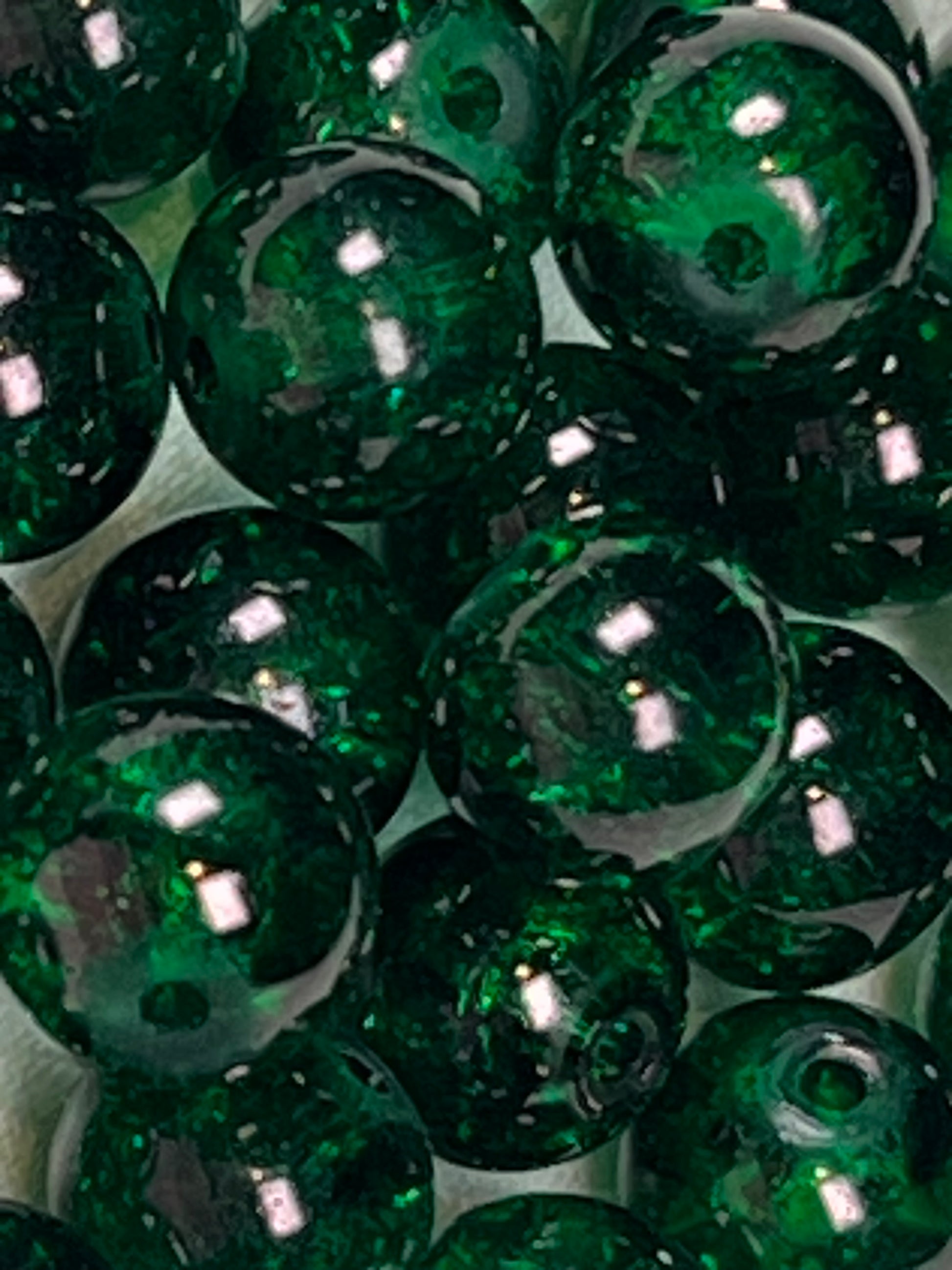 35 10mm Crackle Glass Beads Dark Green