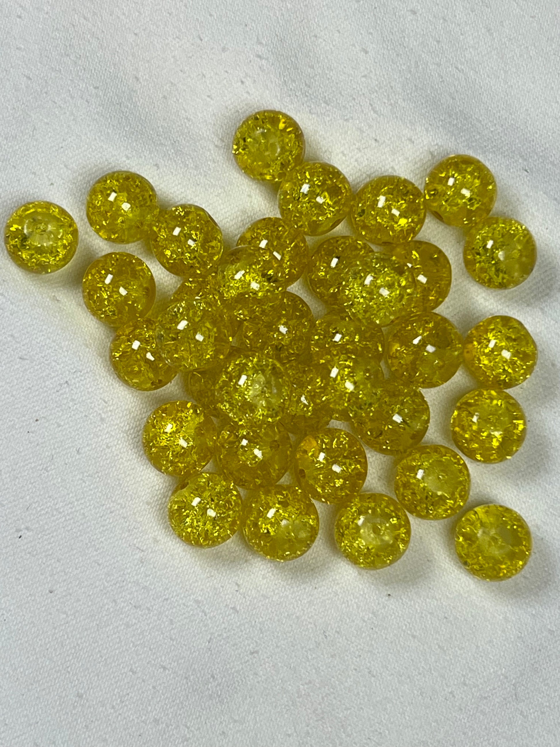 35 10mm Crackle Glass Beads Yellow
