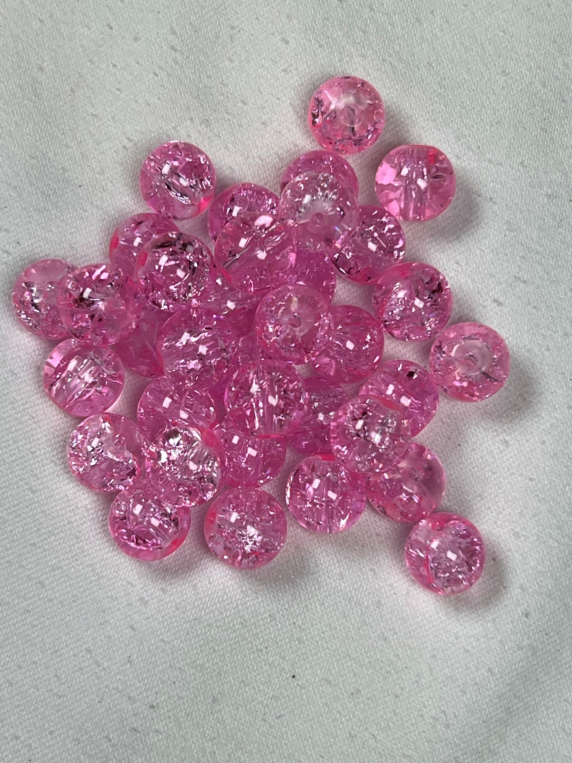 35 10mm Crackle Glass Beads Light Pink