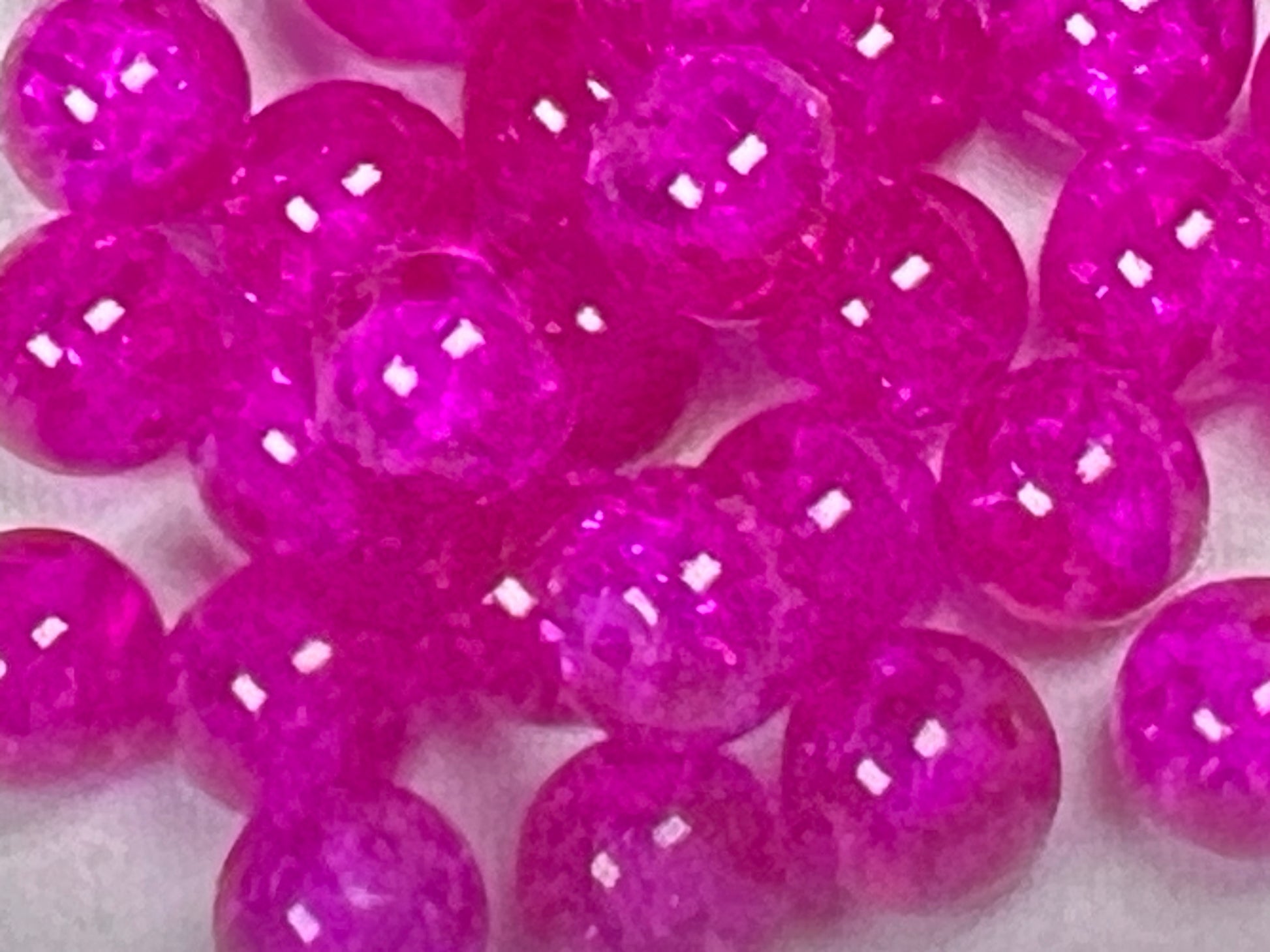 35 10mm Crackle Glass Beads Hot Pink