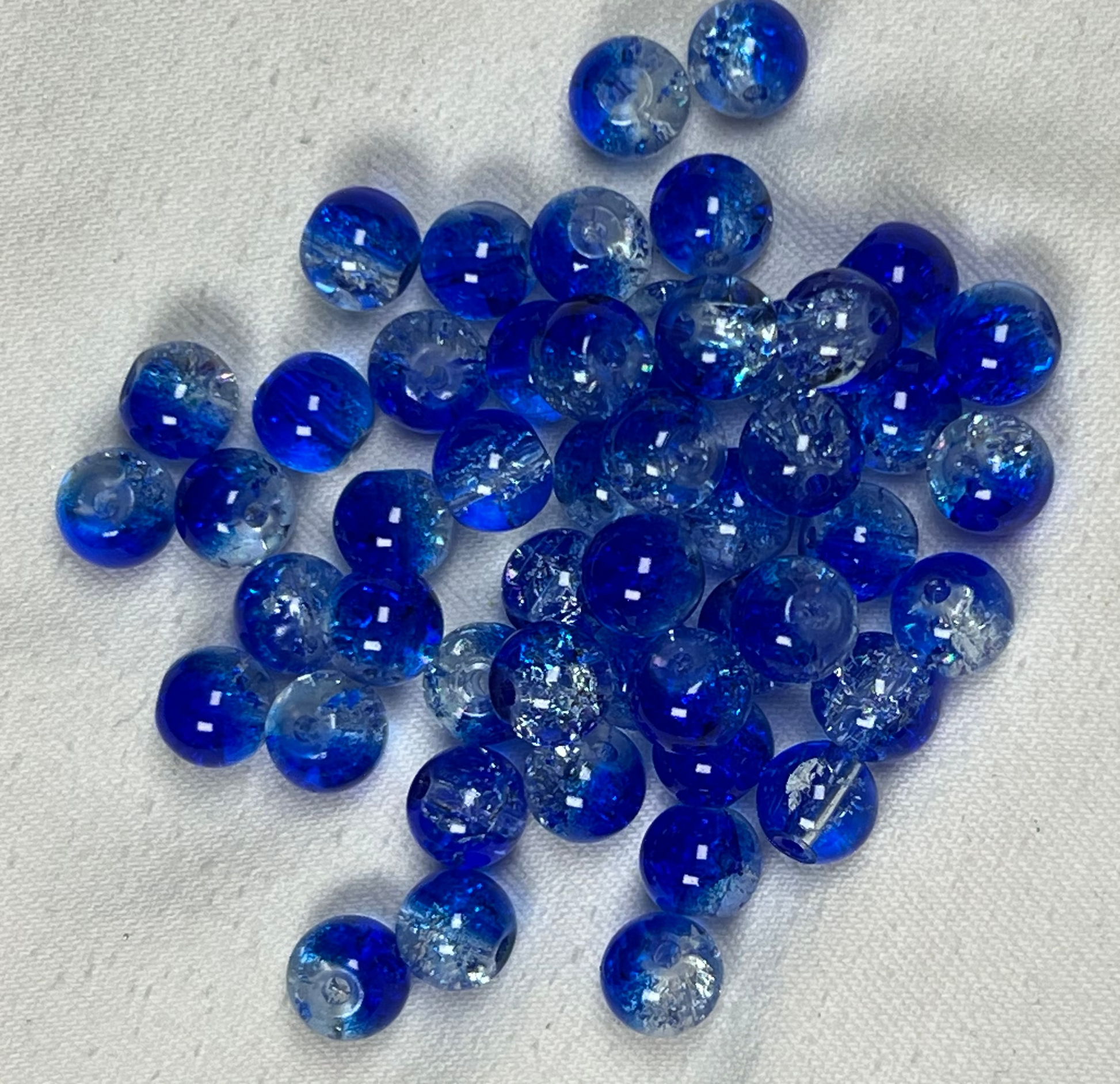 50 8mm Two-Tone Crackle Glass Beads Blue & Clear