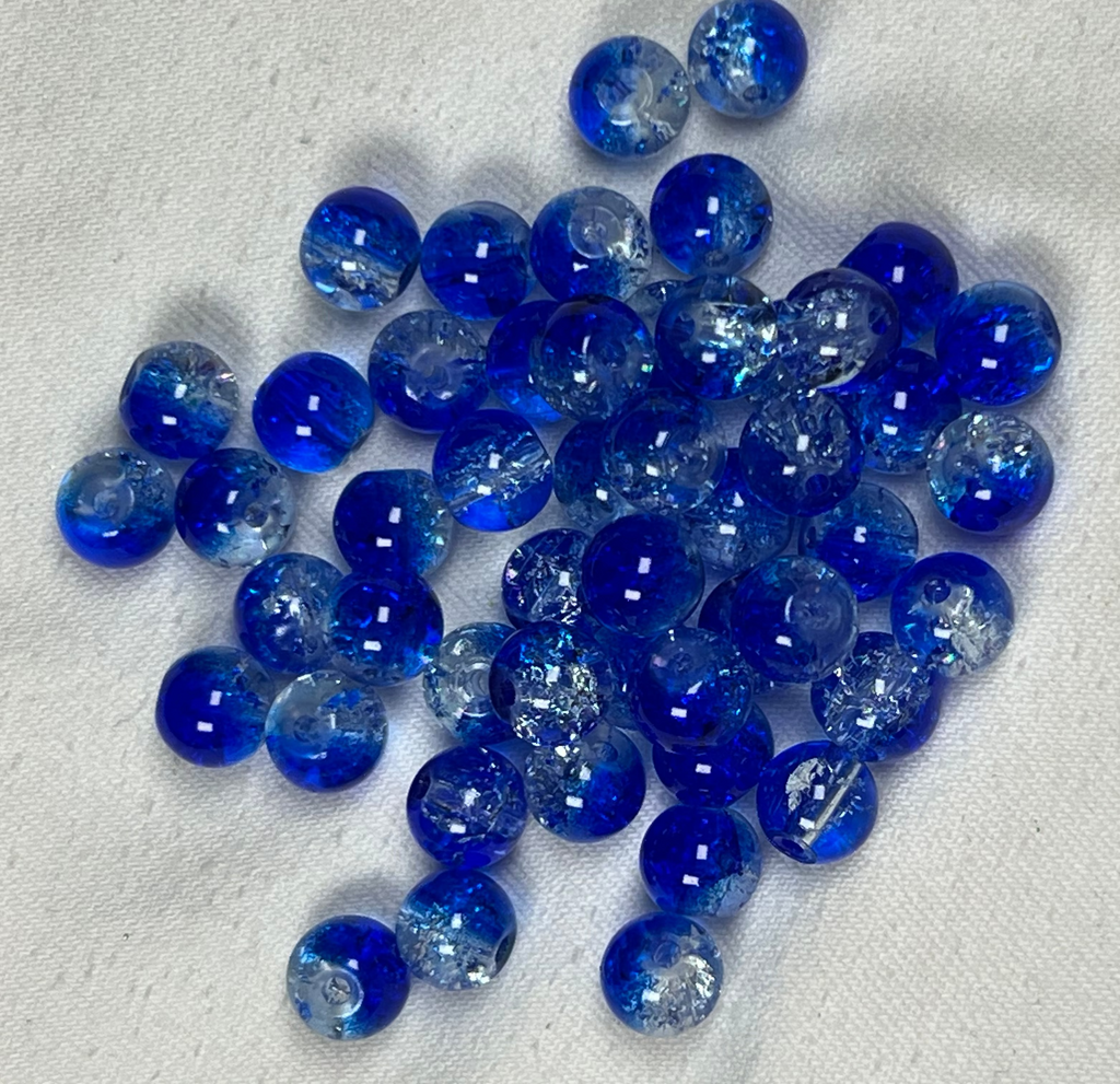 50 8mm Two-Tone Crackle Glass Beads Blue & Clear