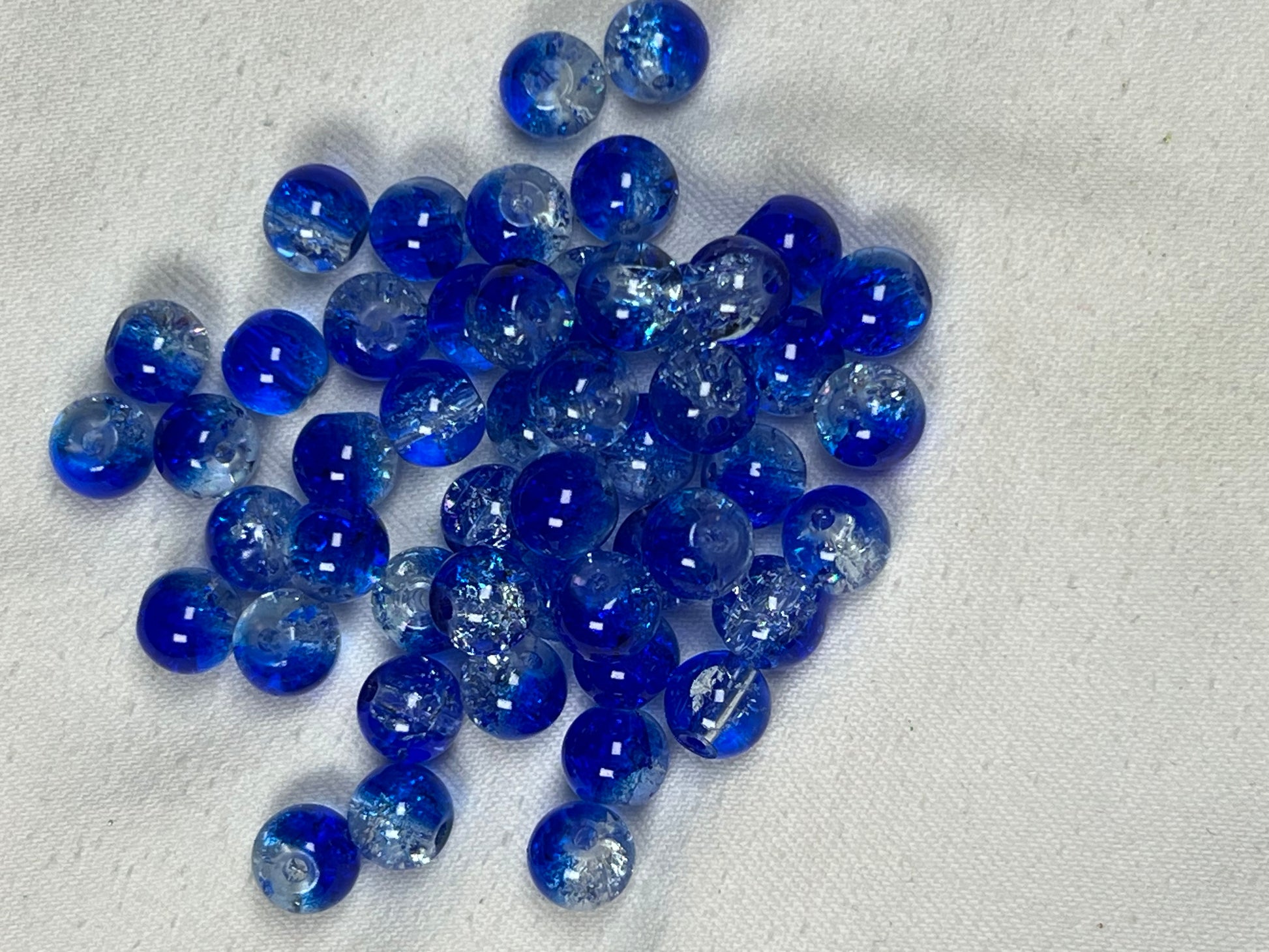 35 10mm Two-Tone Crackle Glass Beads Blue & Clear