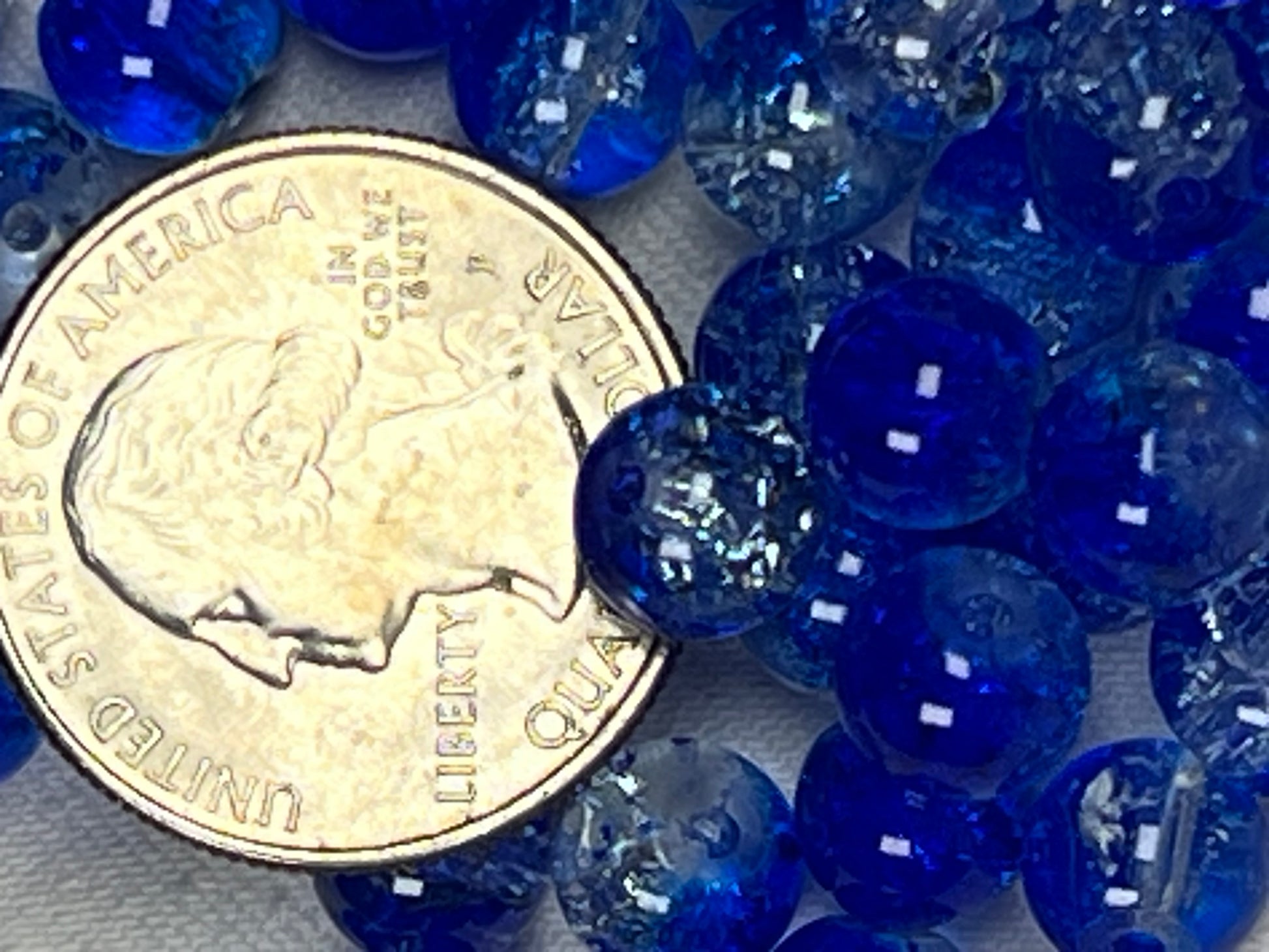 50 8mm Two-Tone Crackle Glass Beads Blue & Clear