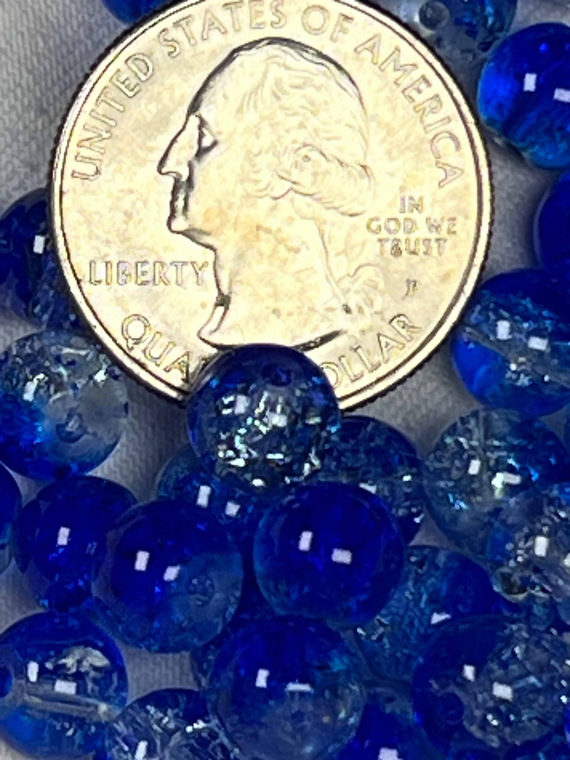 35 10mm Two-Tone Crackle Glass Beads Blue & Clear