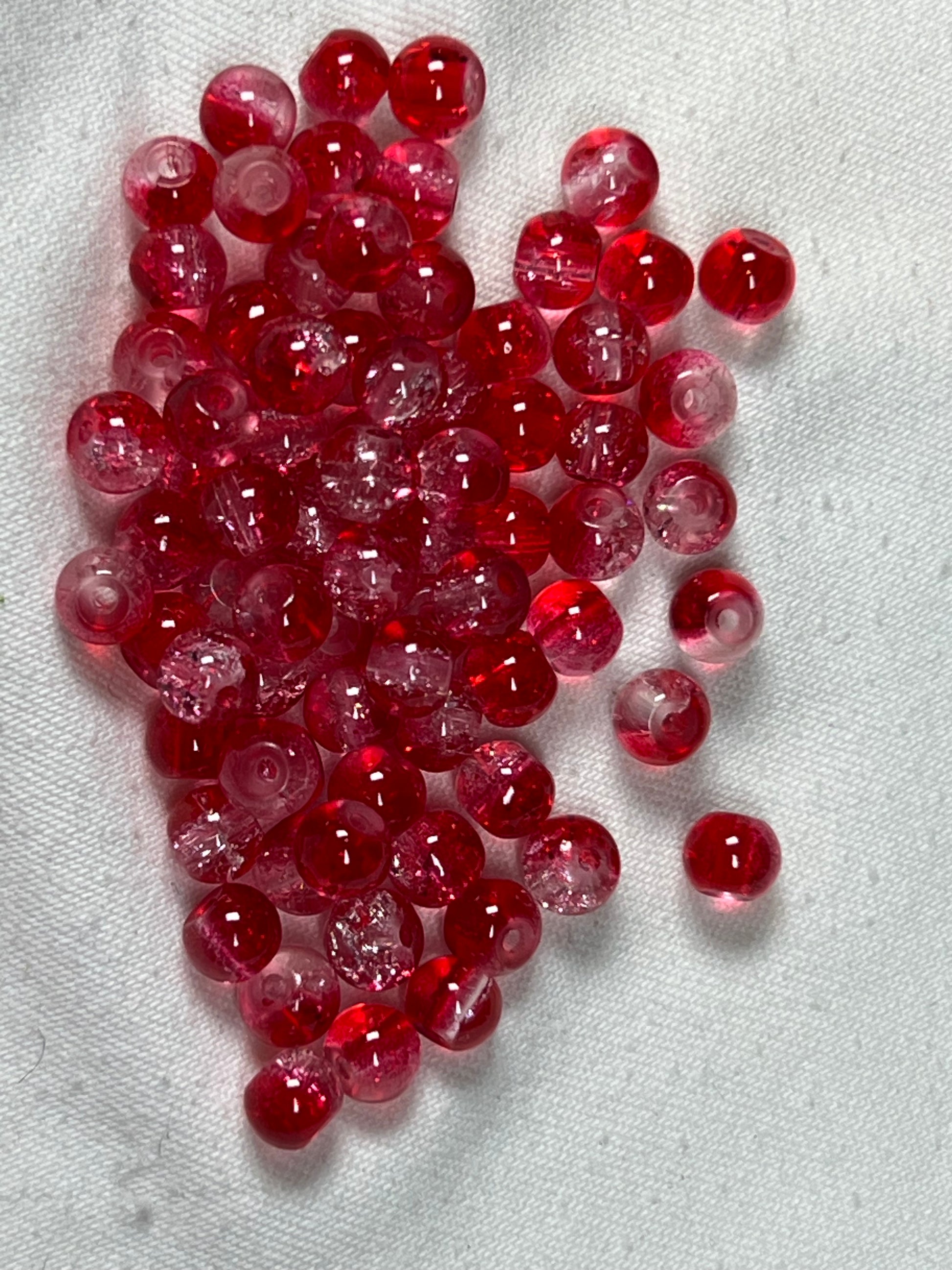 75 6mm Two-Tone Crackle Glass Beads Red and Clear