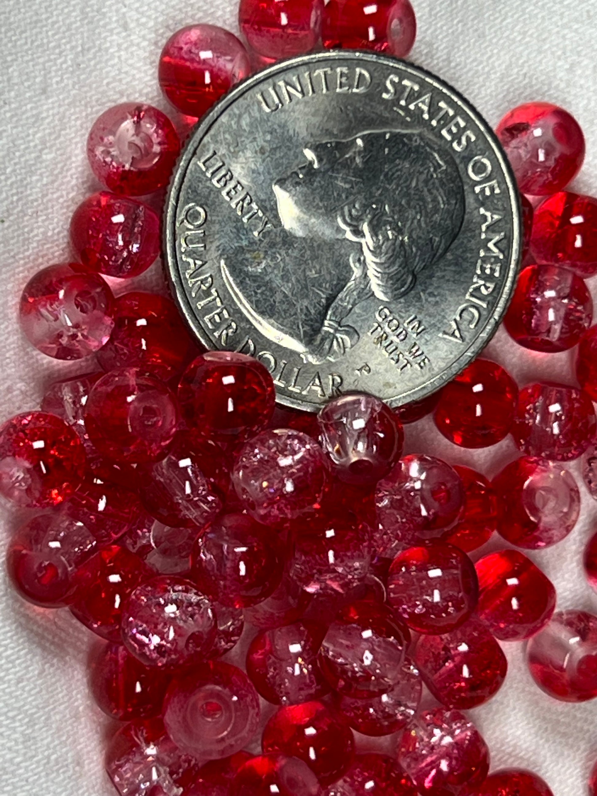 75 6mm Two-Tone Crackle Glass Beads Red and Clear