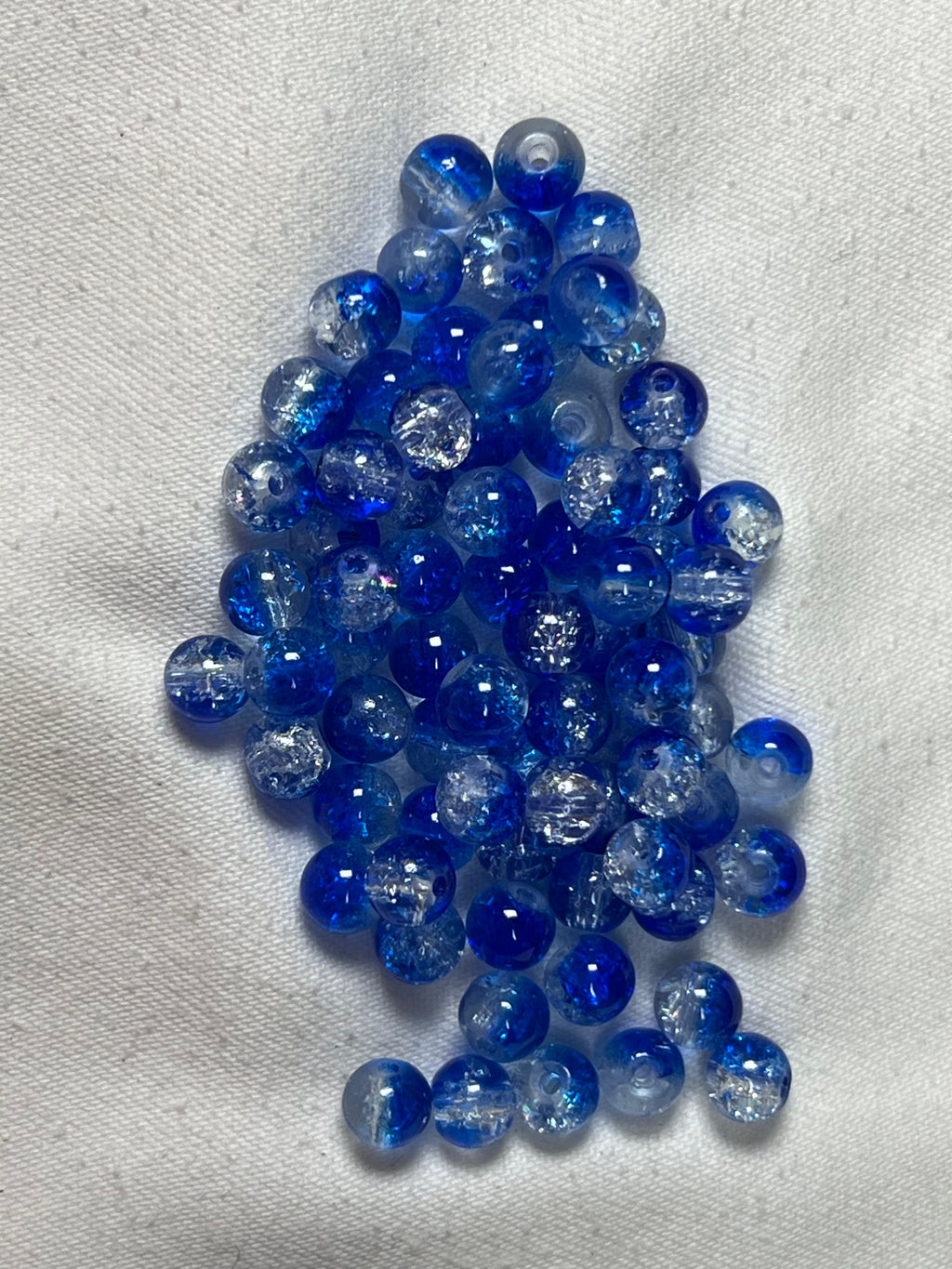 75 6mm Two-Tone Crackle Glass Beads Blue & Clear