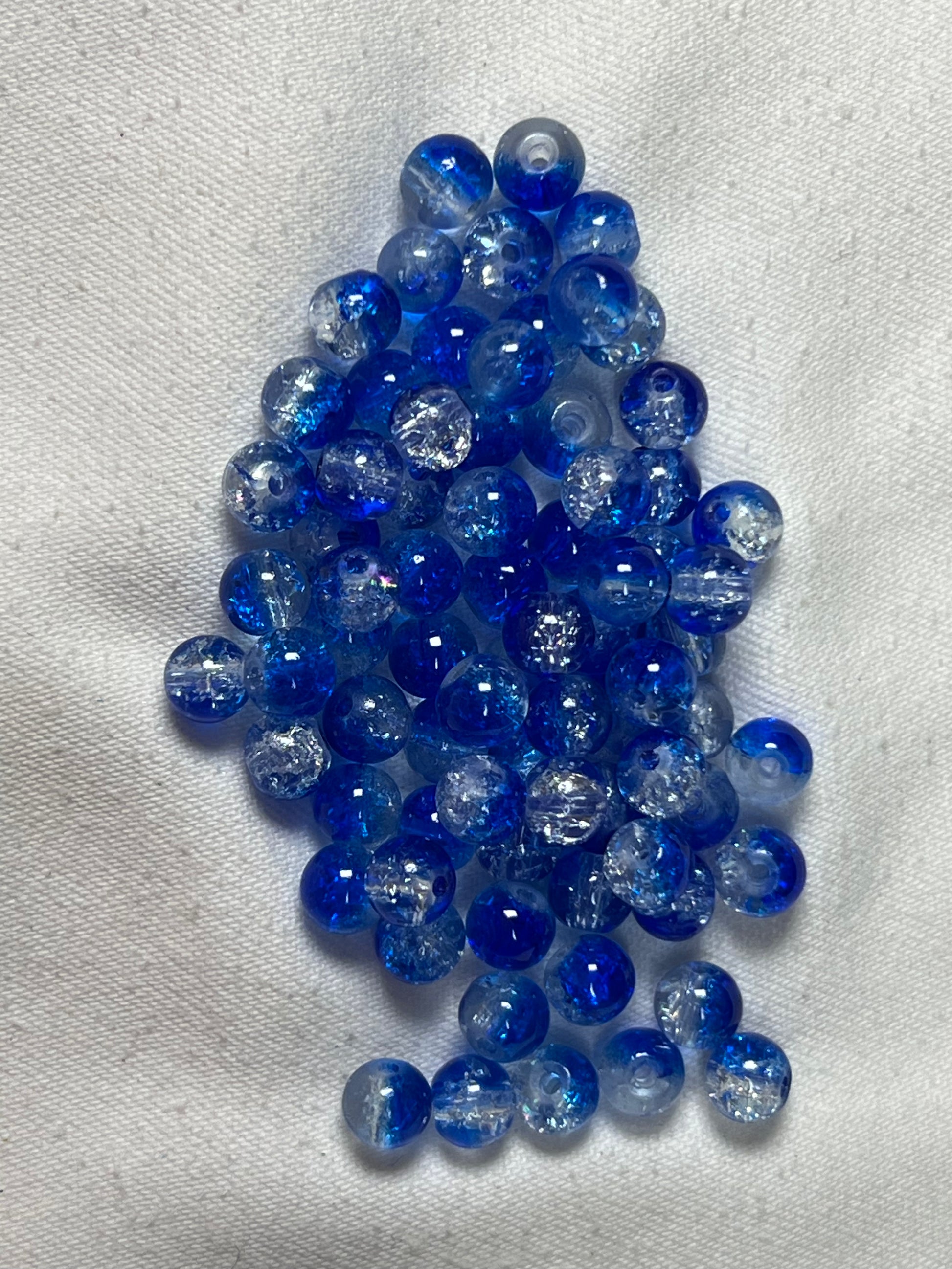 75 6mm Two-Tone Crackle Glass Beads Blue & Clear
