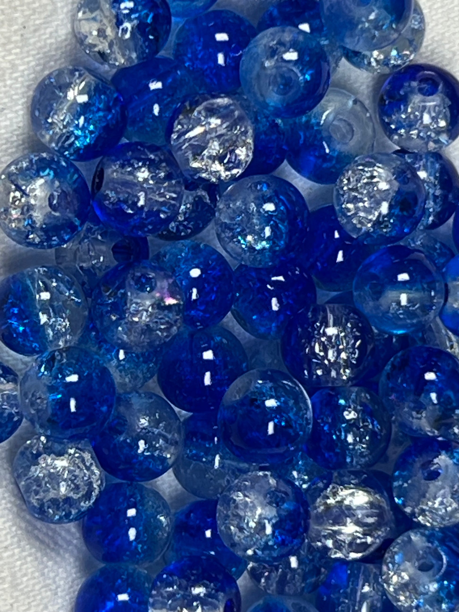 75 6mm Two-Tone Crackle Glass Beads Blue & Clear