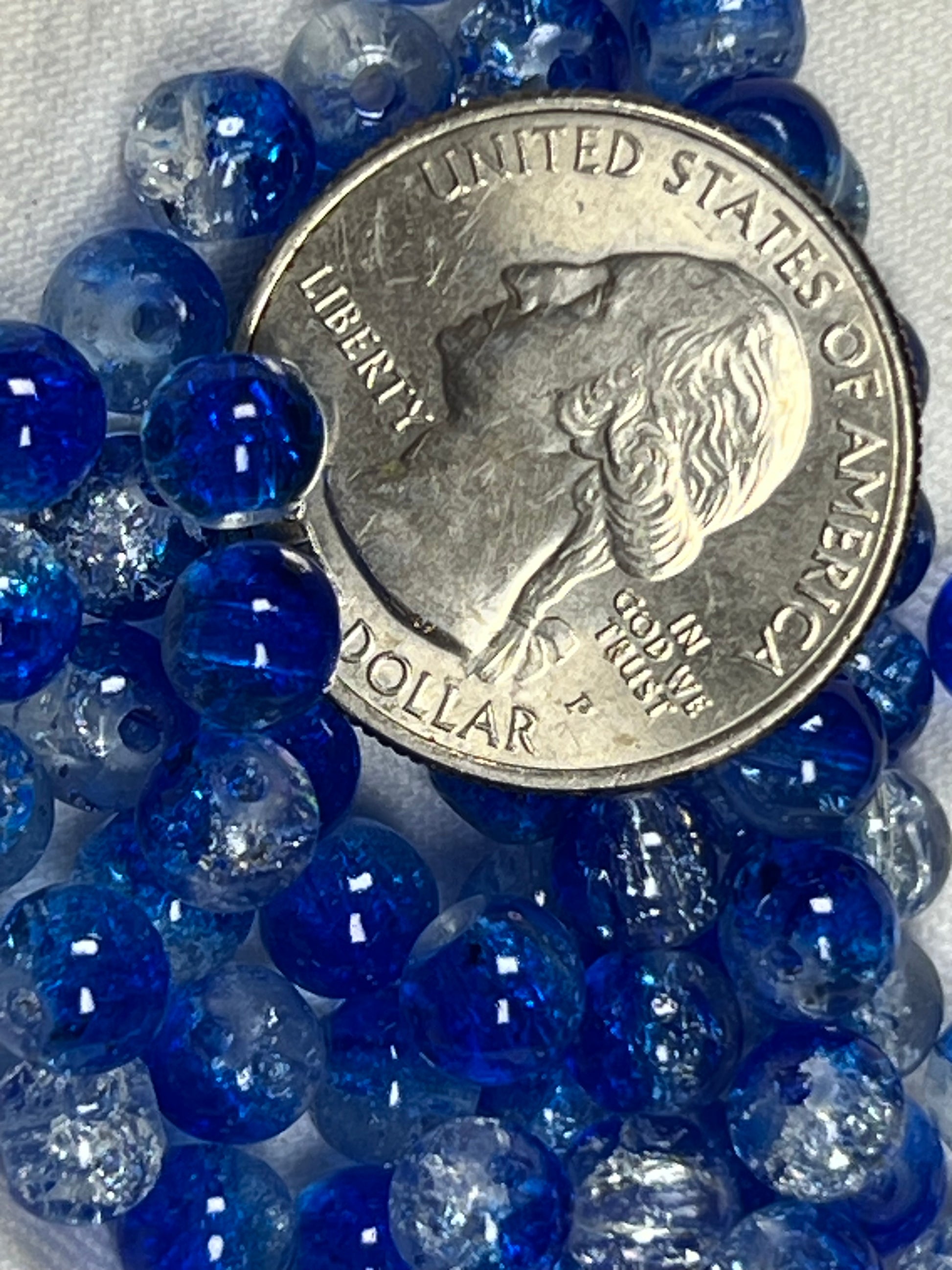 75 6mm Two-Tone Crackle Glass Beads Blue & Clear