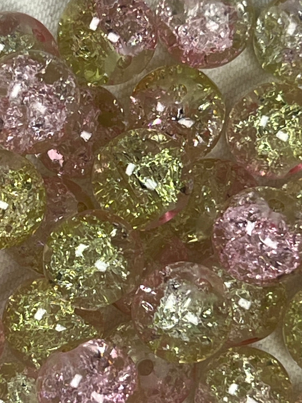 35 10mm Two-Tone Crackle Glass Beads Pink Lemonade
