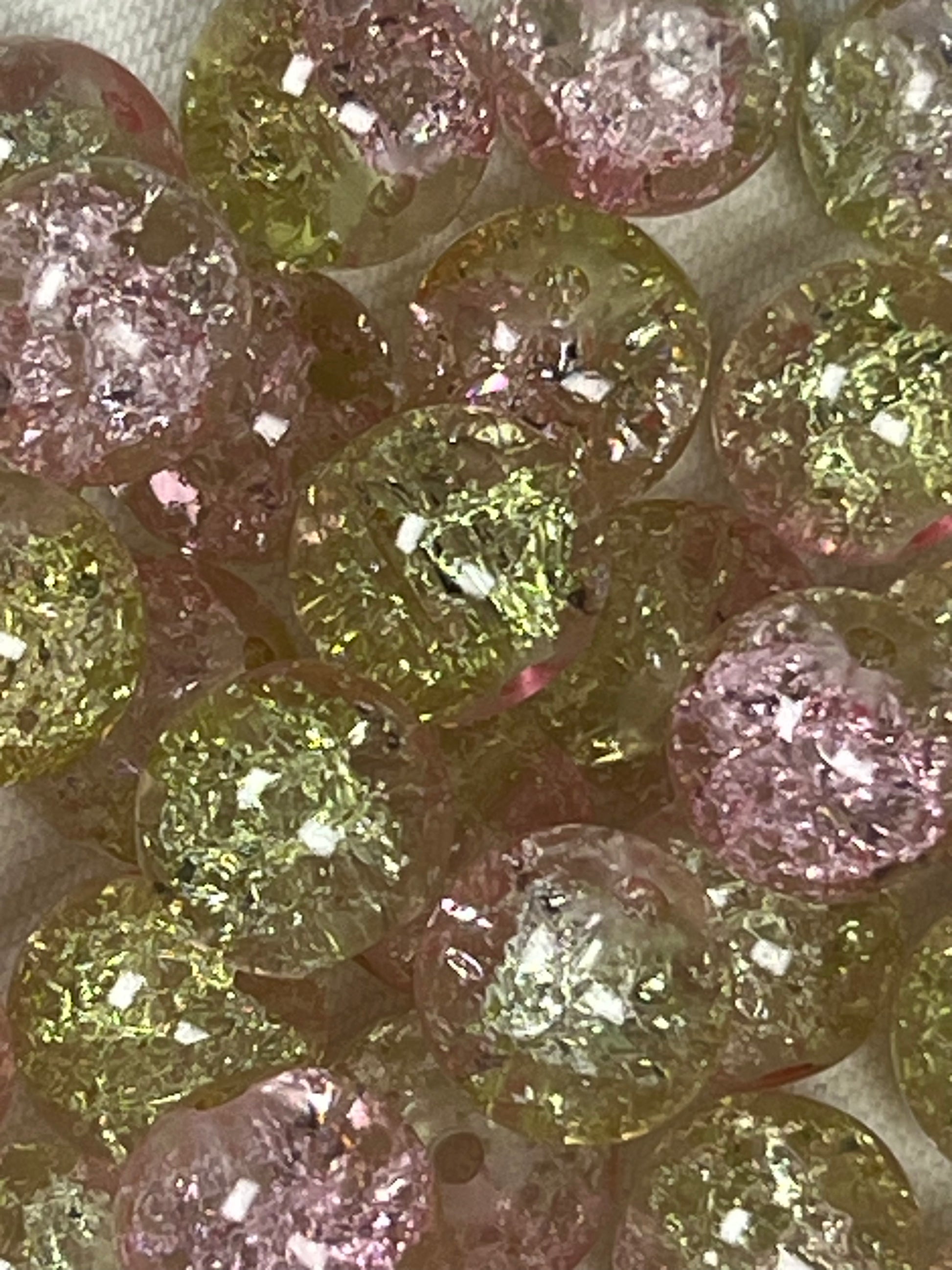 35 10mm Two-Tone Crackle Glass Beads Pink Lemonade