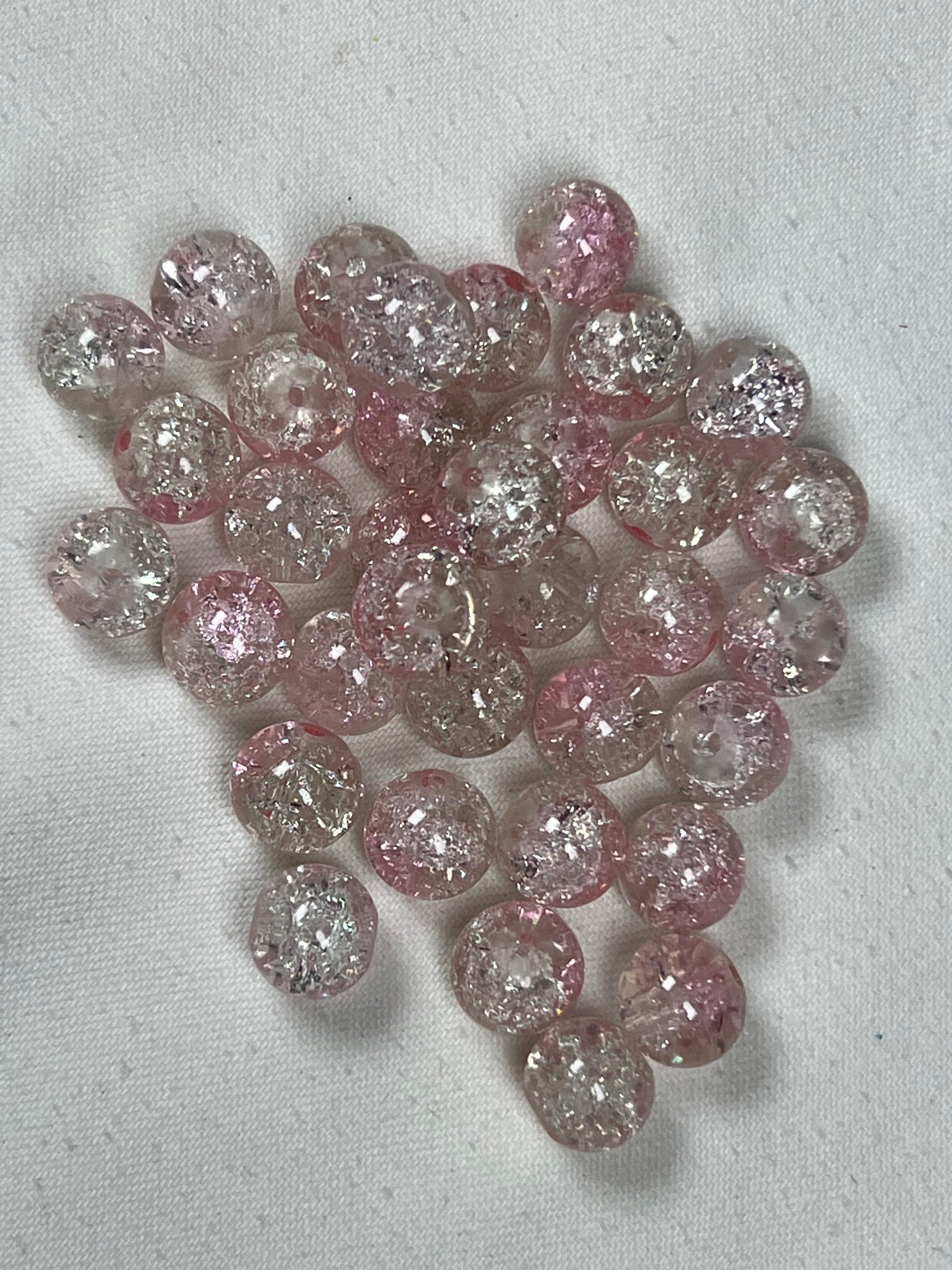 35 10mm Two-Tone Crackle Glass Beads Pink Ice