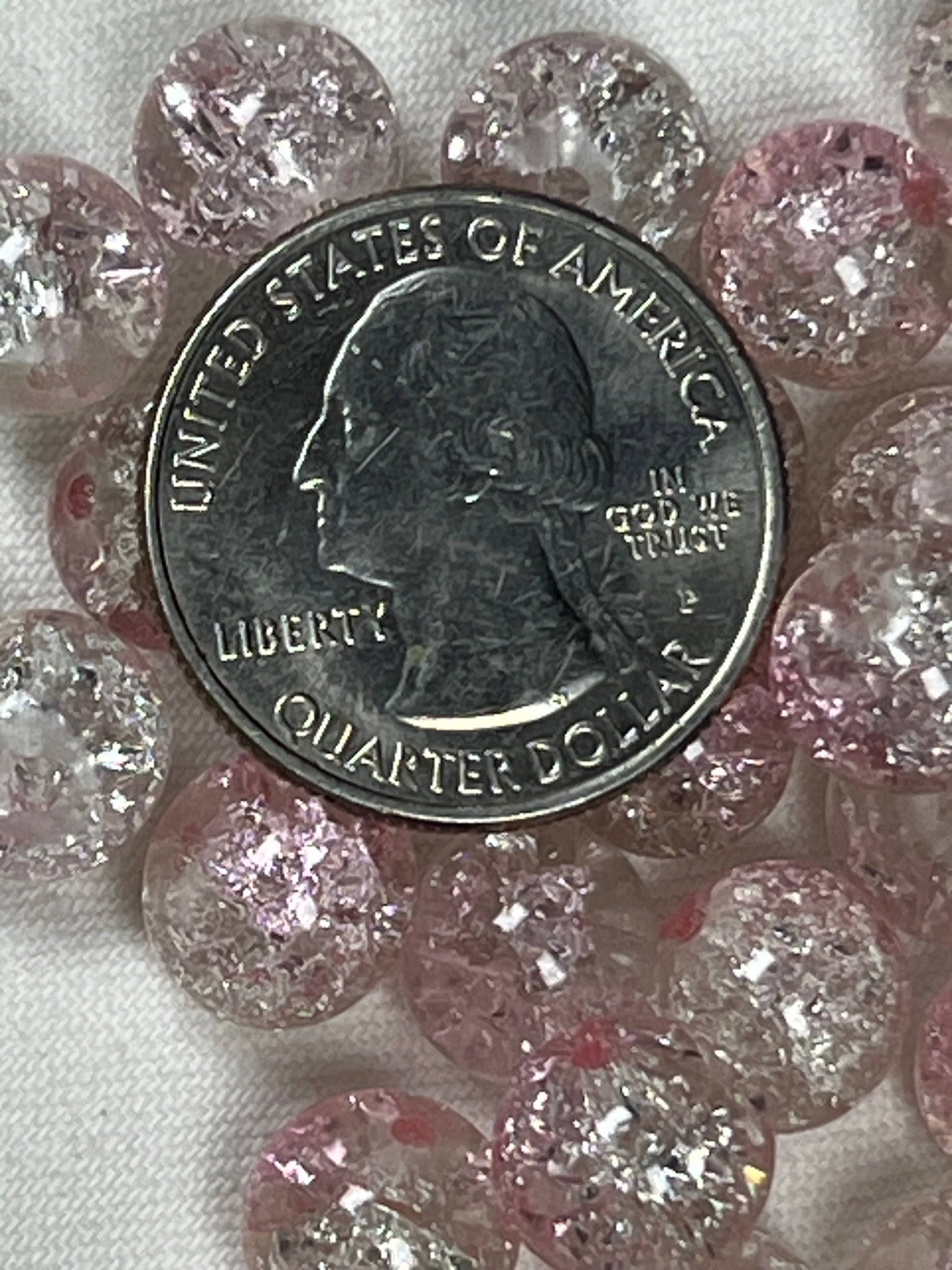 35 10mm Two-Tone Crackle Glass Beads Pink Ice