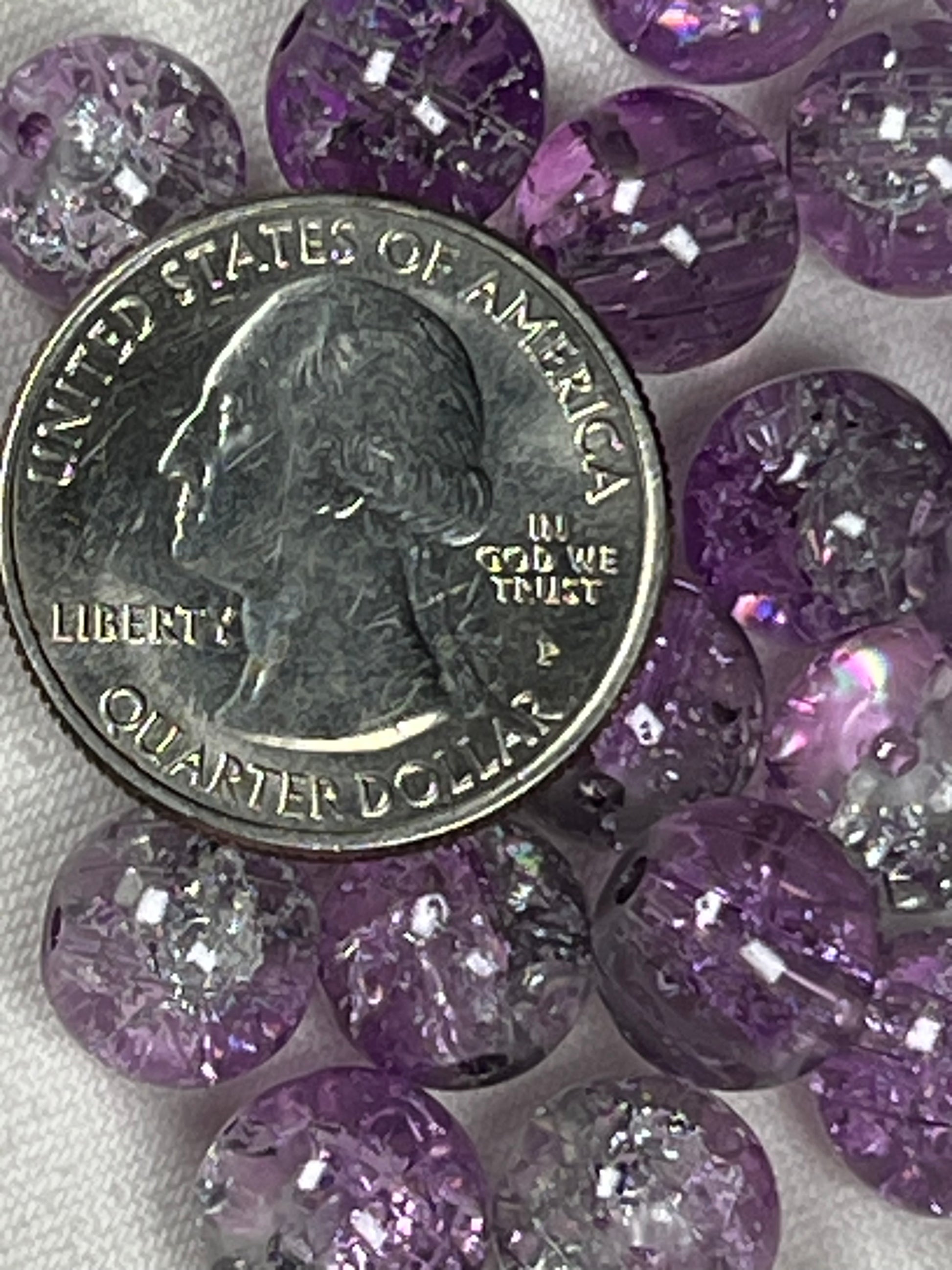 35 10mm Two-Tone Crackle Glass Beads Dusty Plum