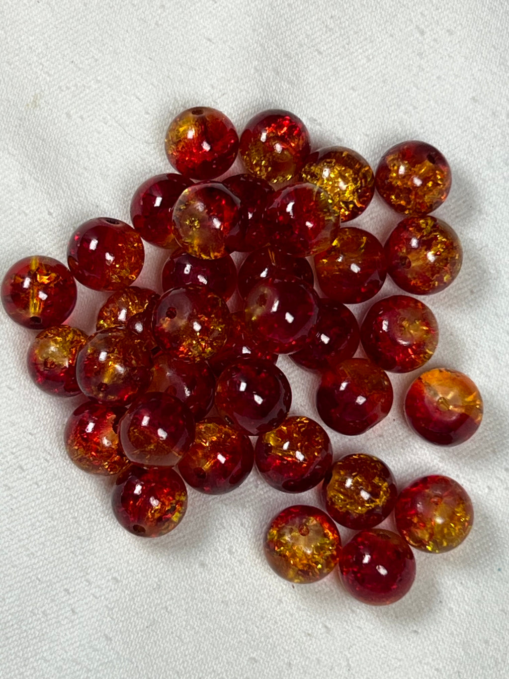 35 10mm Two-Tone Crackle Glass Beads Tomato
