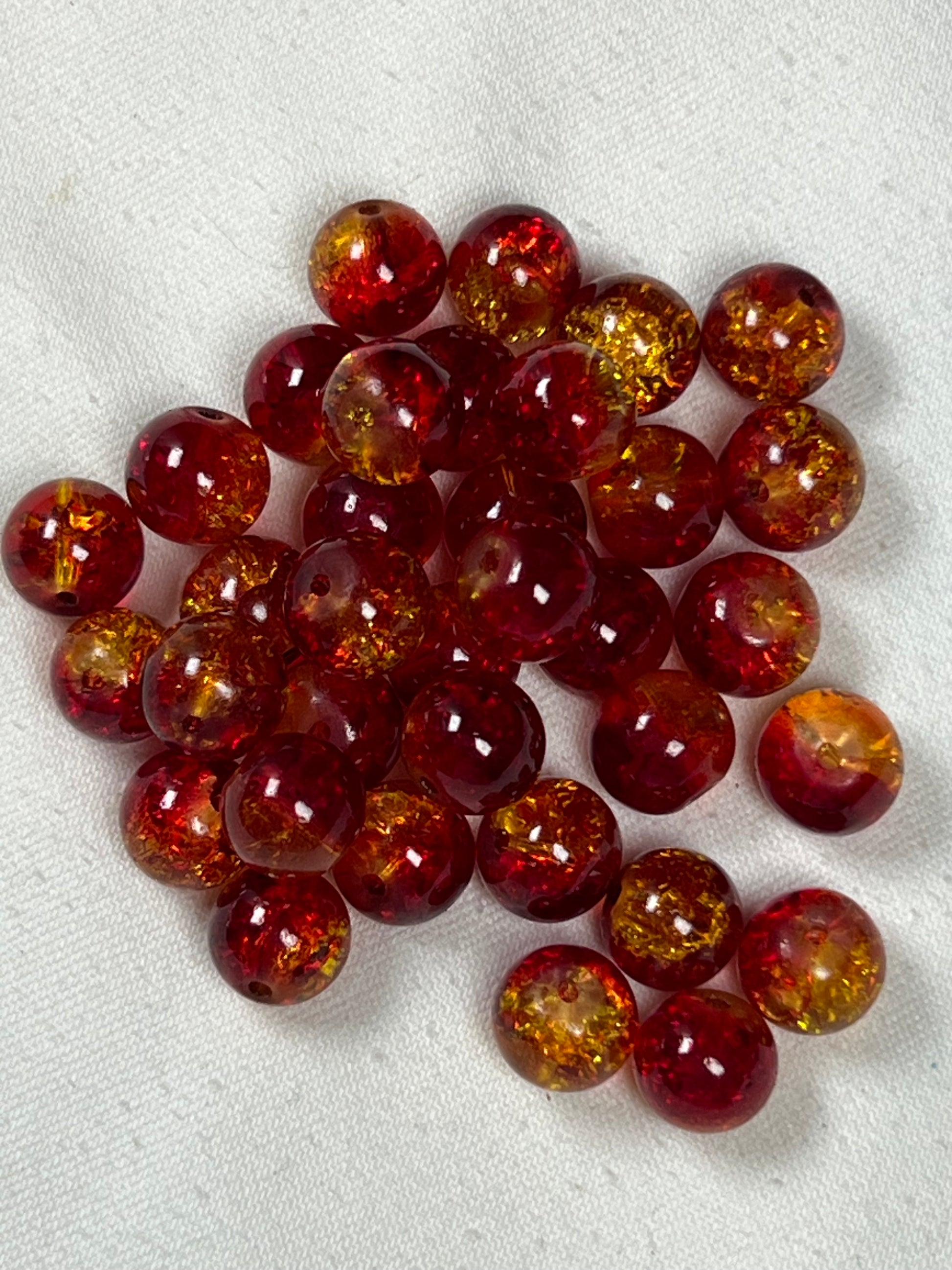 35 10mm Two-Tone Crackle Glass Beads Tomato