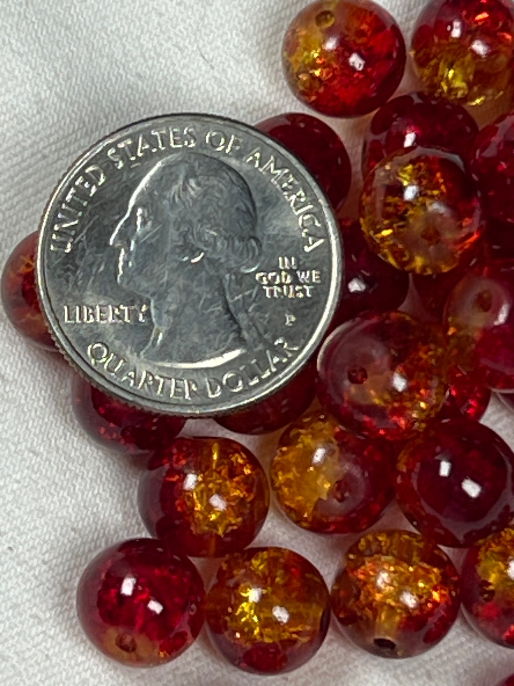 35 10mm Two-Tone Crackle Glass Beads Tomato