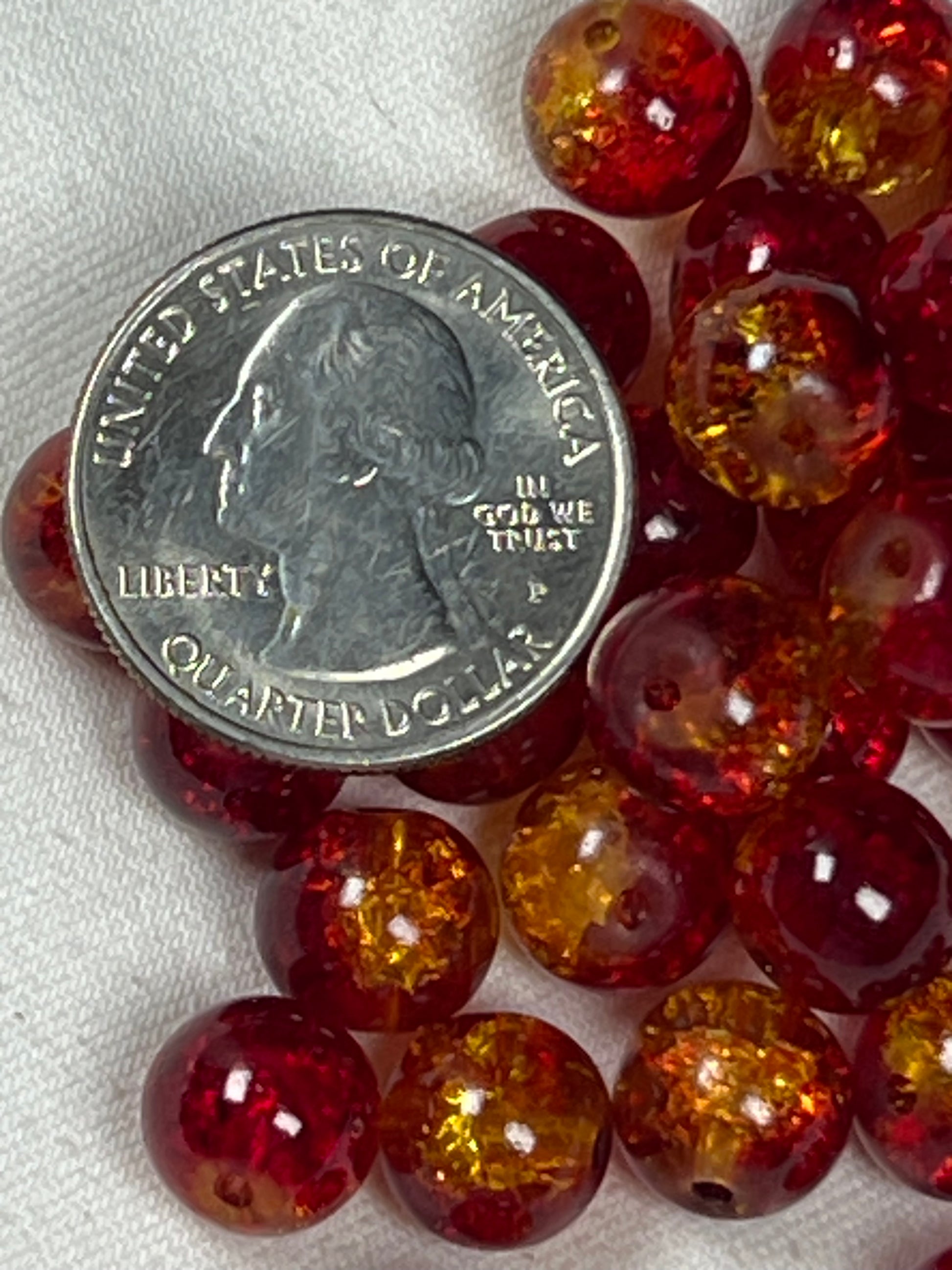 35 10mm Two-Tone Crackle Glass Beads Tomato