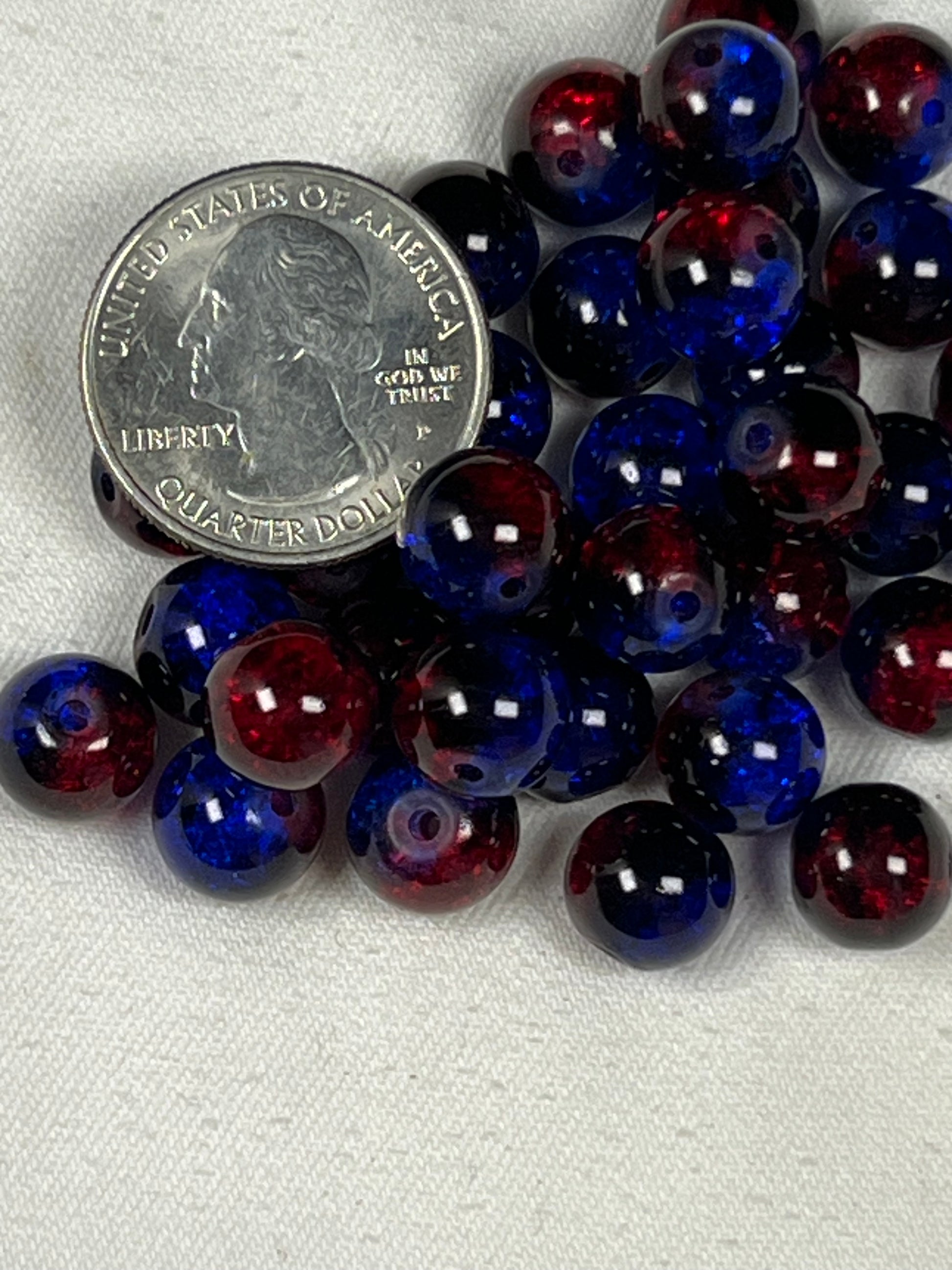 35 10 Two-Tone Crackle Glass Beads Americana