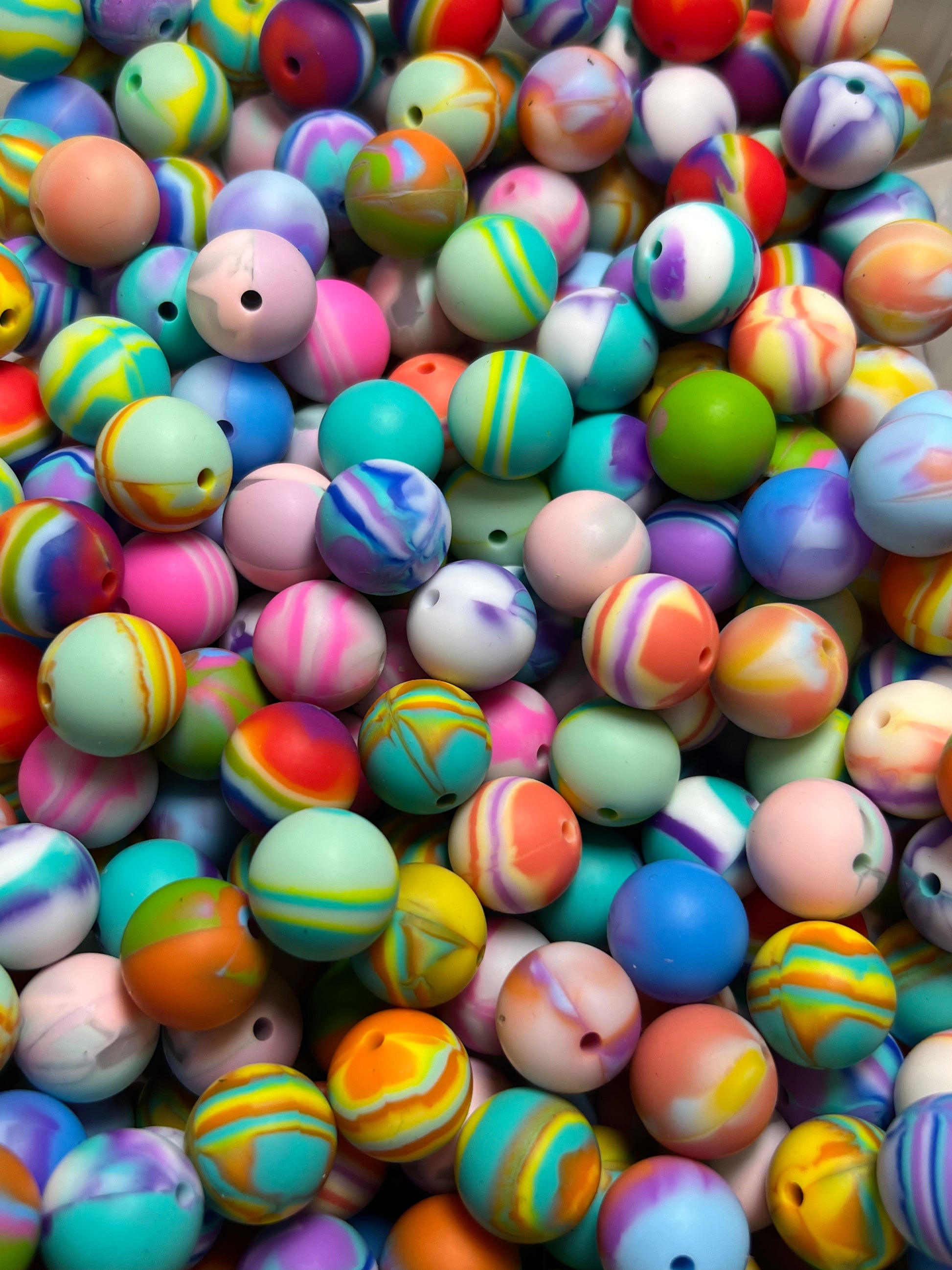 10 15mm Silicone Beads Tie Dye/Swirl