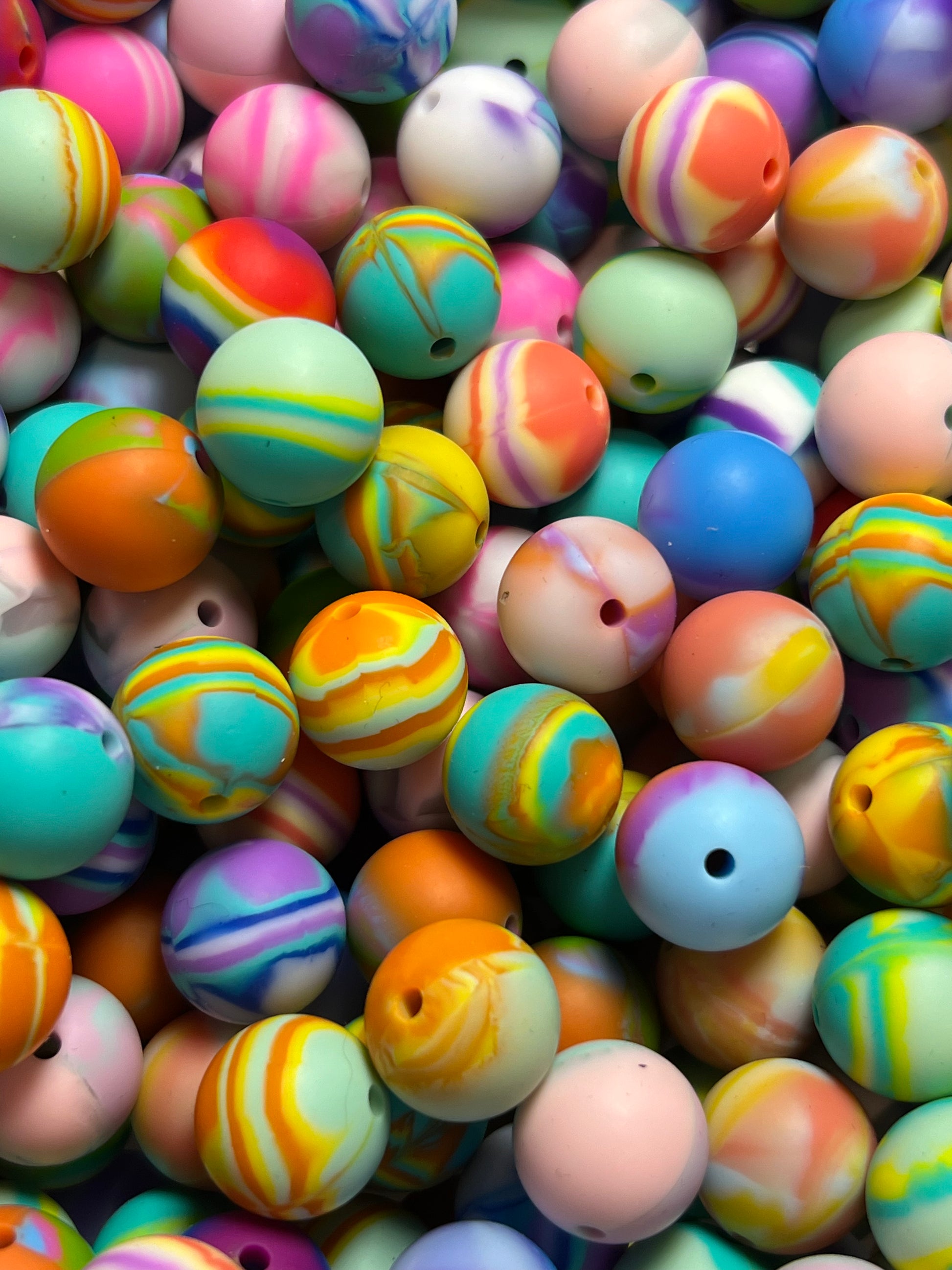 10 15mm Silicone Beads Tie Dye/Swirl