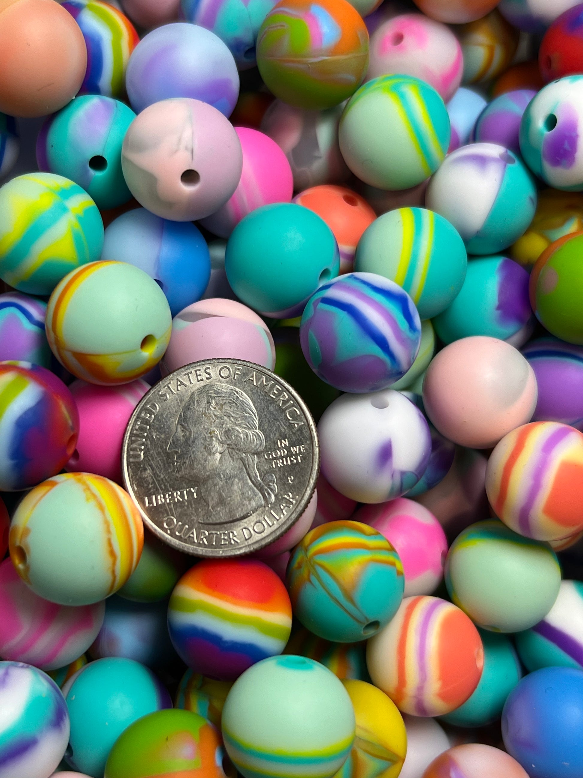 10 15mm Silicone Beads Tie Dye/Swirl