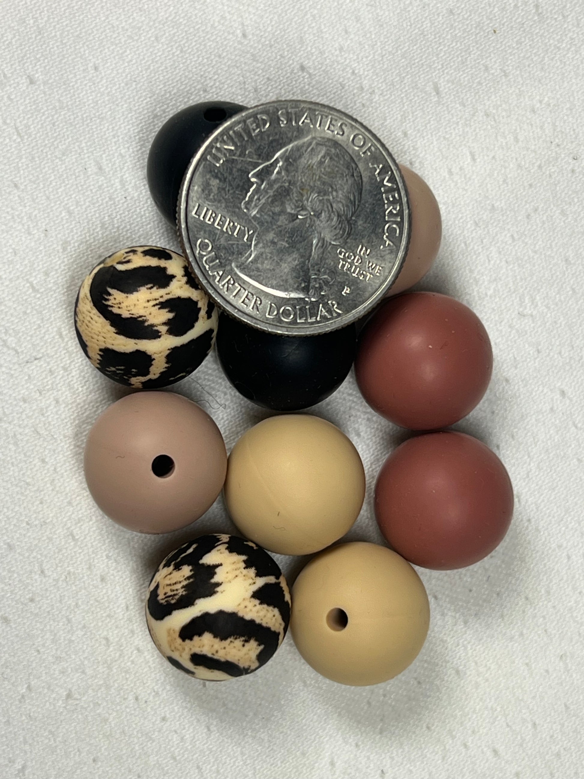 10 15mm Silicone Beads Brown & Tiger