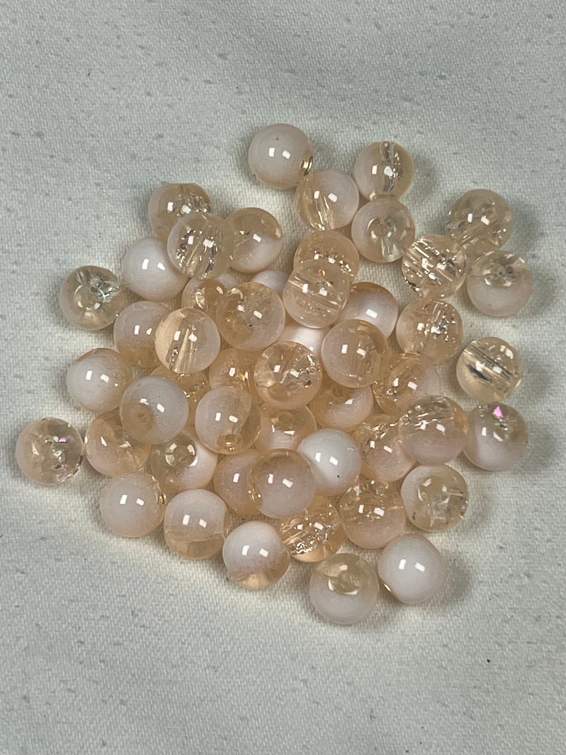 50 8mm Two-Tone Crackle Glass Beads Moccasin & White
