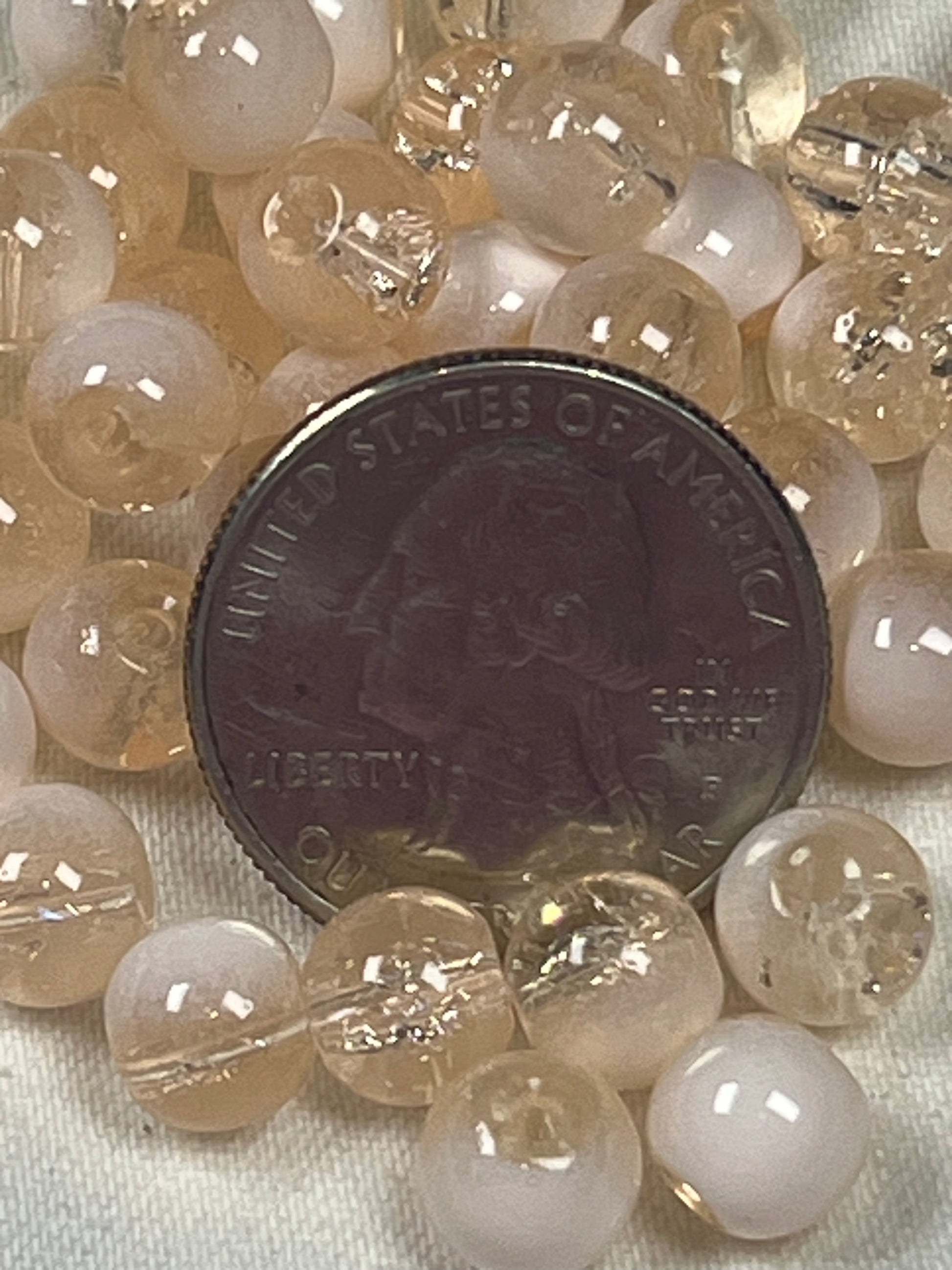 50 8mm Two-Tone Crackle Glass Beads Moccasin & White
