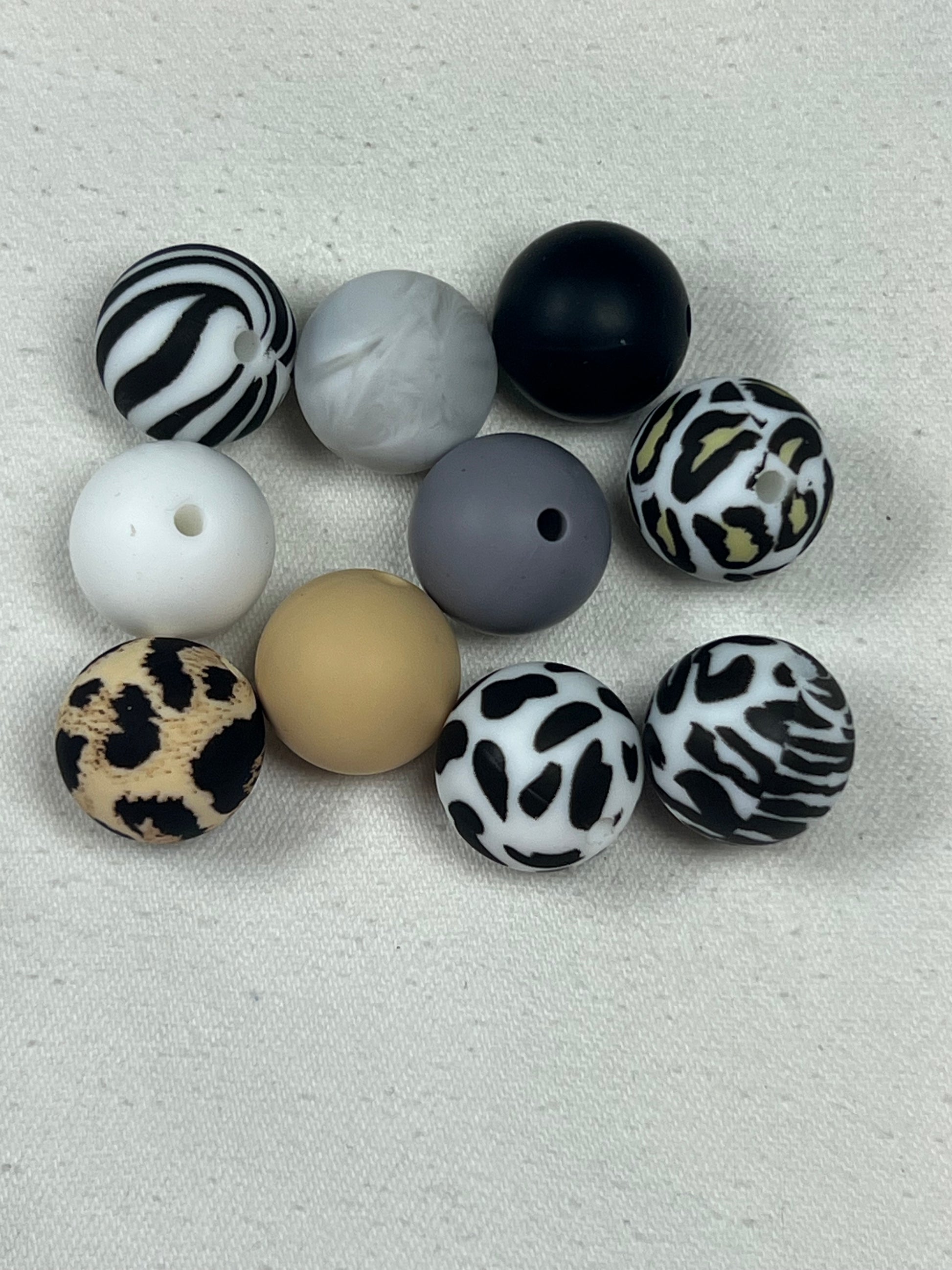 10 15mm Silicone Beads Solids & Animal Print