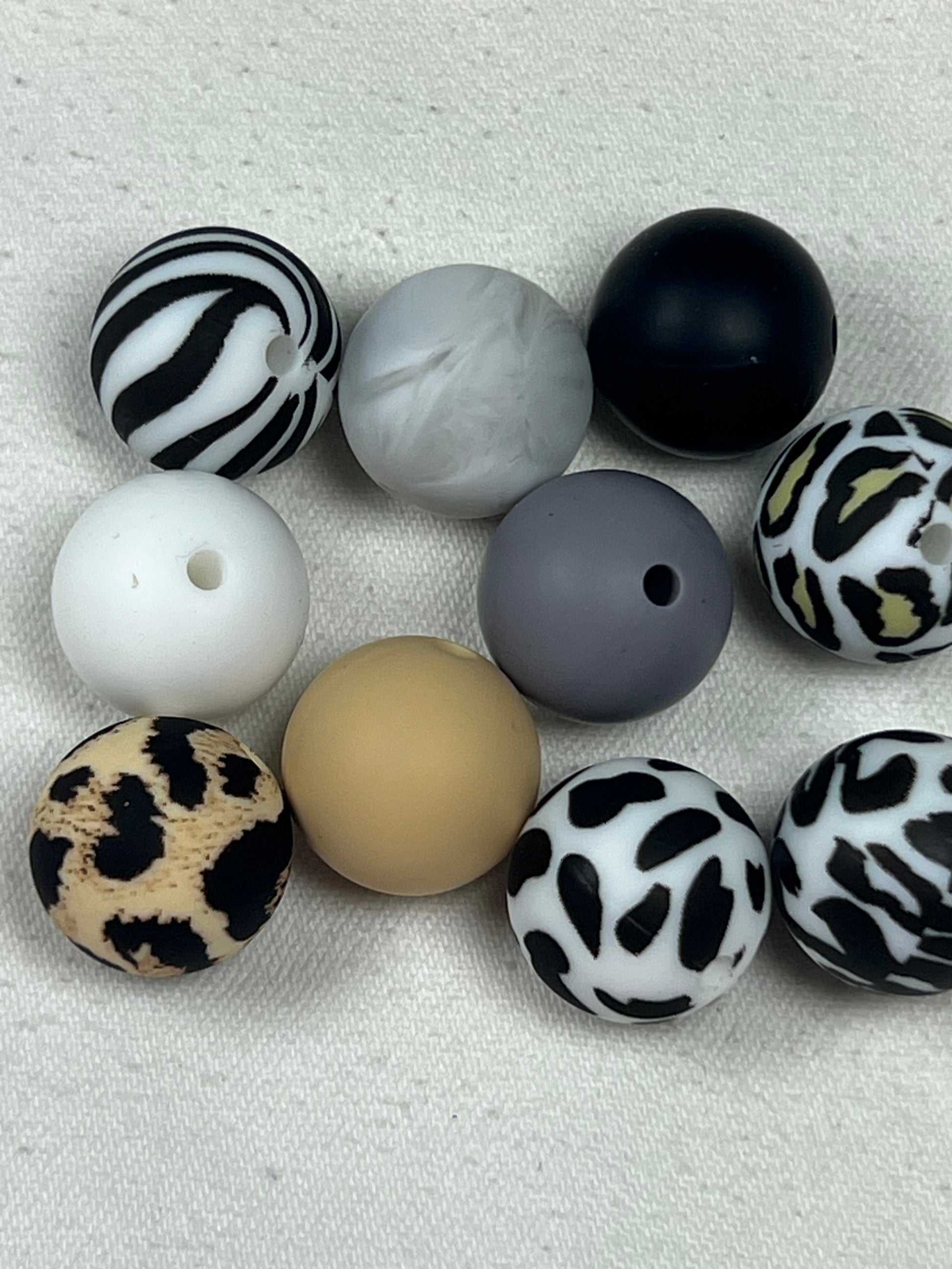 10 15mm Silicone Beads Solids & Animal Print