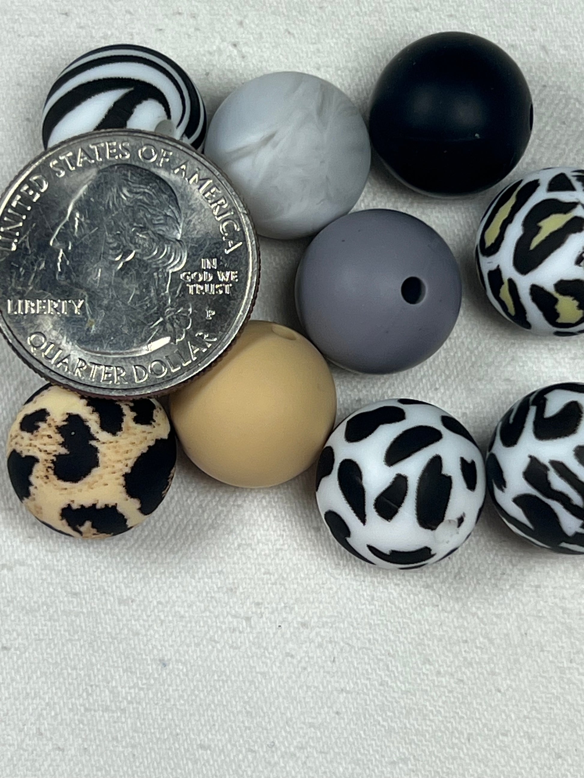 10 15mm Silicone Beads Solids & Animal Print