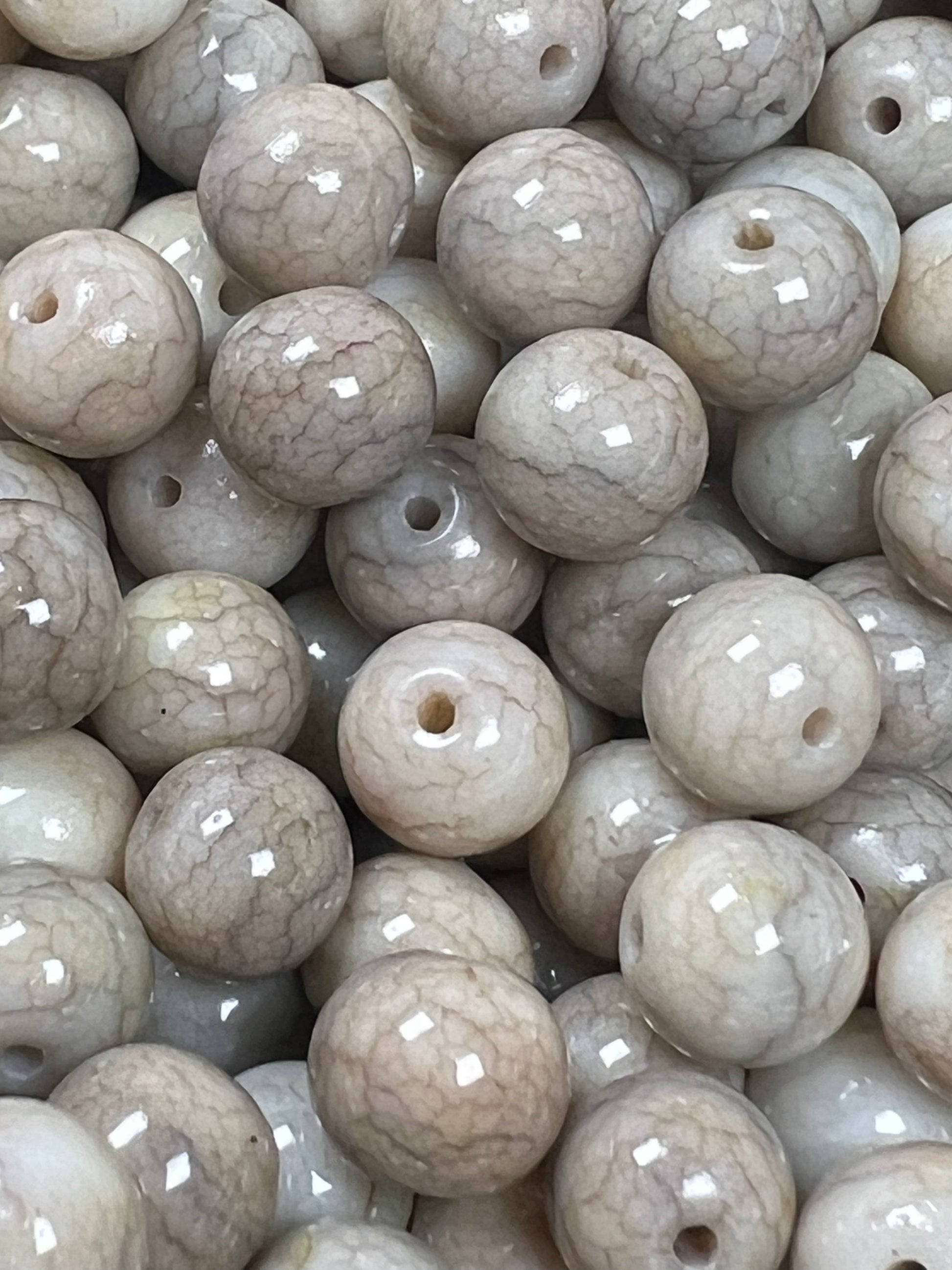 35 10mm Opaque Crackle Glass Beads Tan